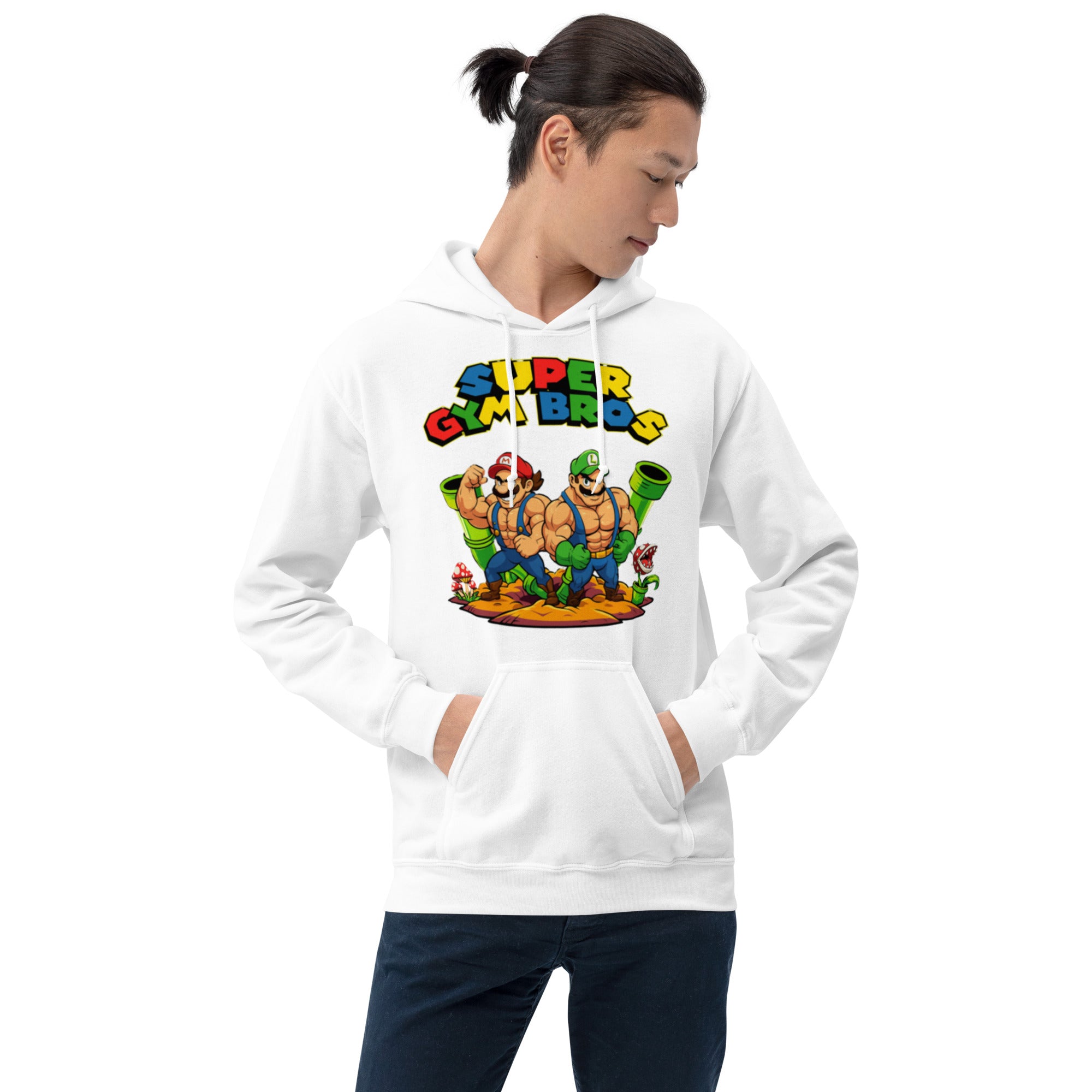 Felpa Stampata Unisex con Cappuccio – Morbida – Design Super Gym Bros-Biiply