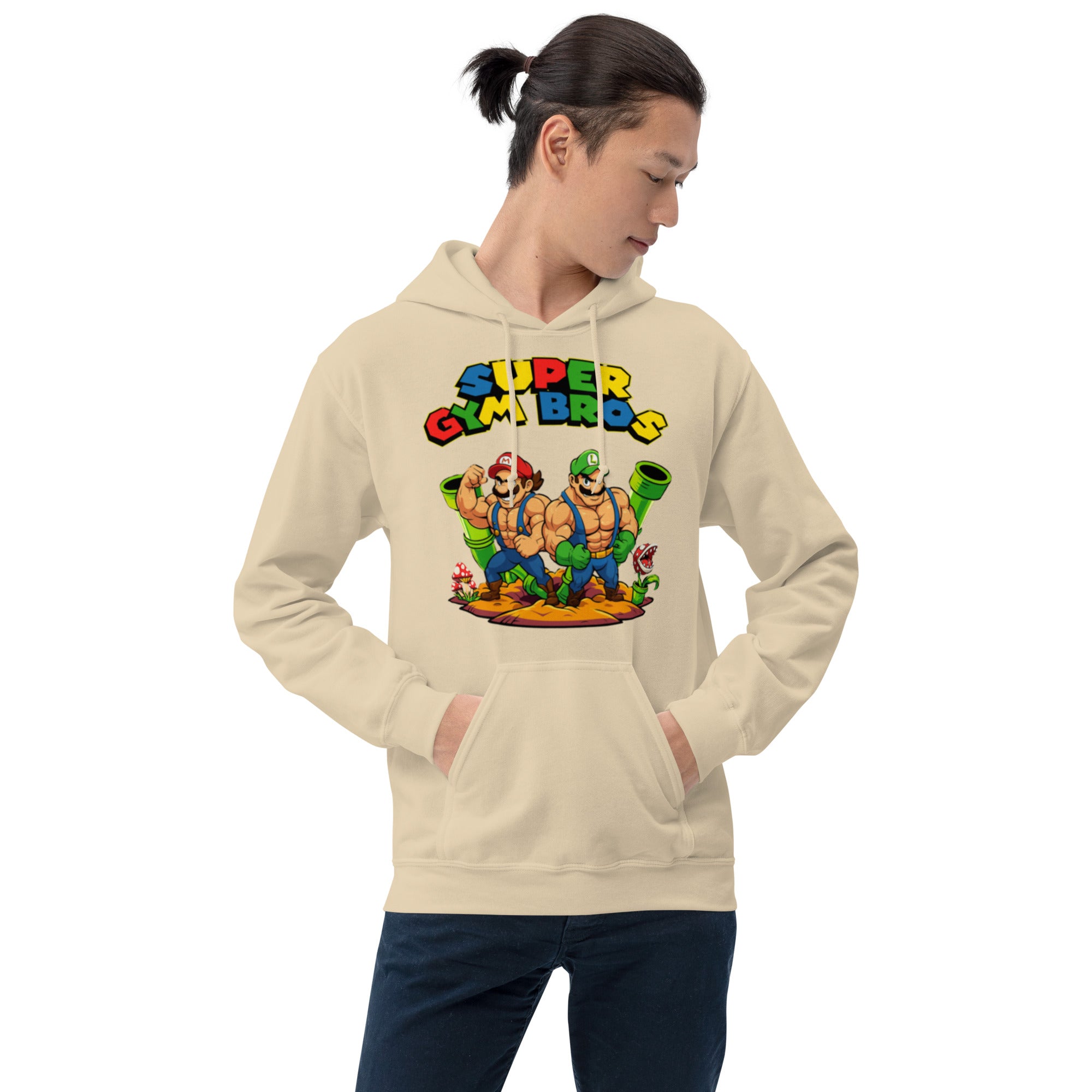 Felpa Stampata Unisex con Cappuccio – Morbida – Design Super Gym Bros-Biiply