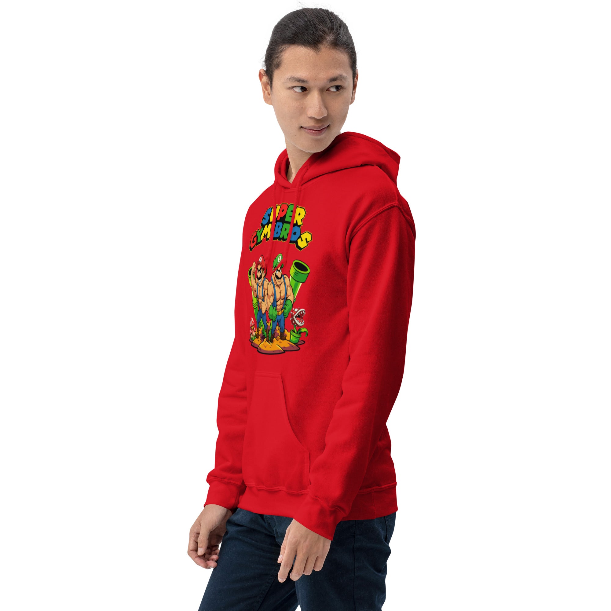 Felpa Stampata Unisex con Cappuccio – Morbida – Design Super Gym Bros-Biiply