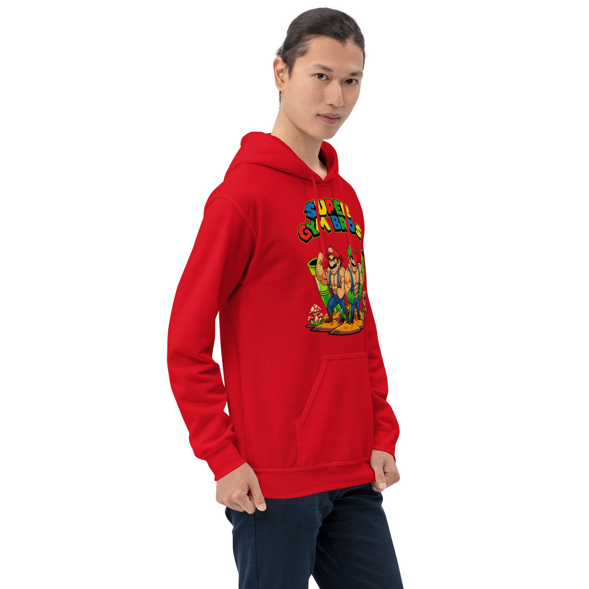 Felpa Stampata Unisex con Cappuccio – Morbida – Design Super Gym Bros-Biiply