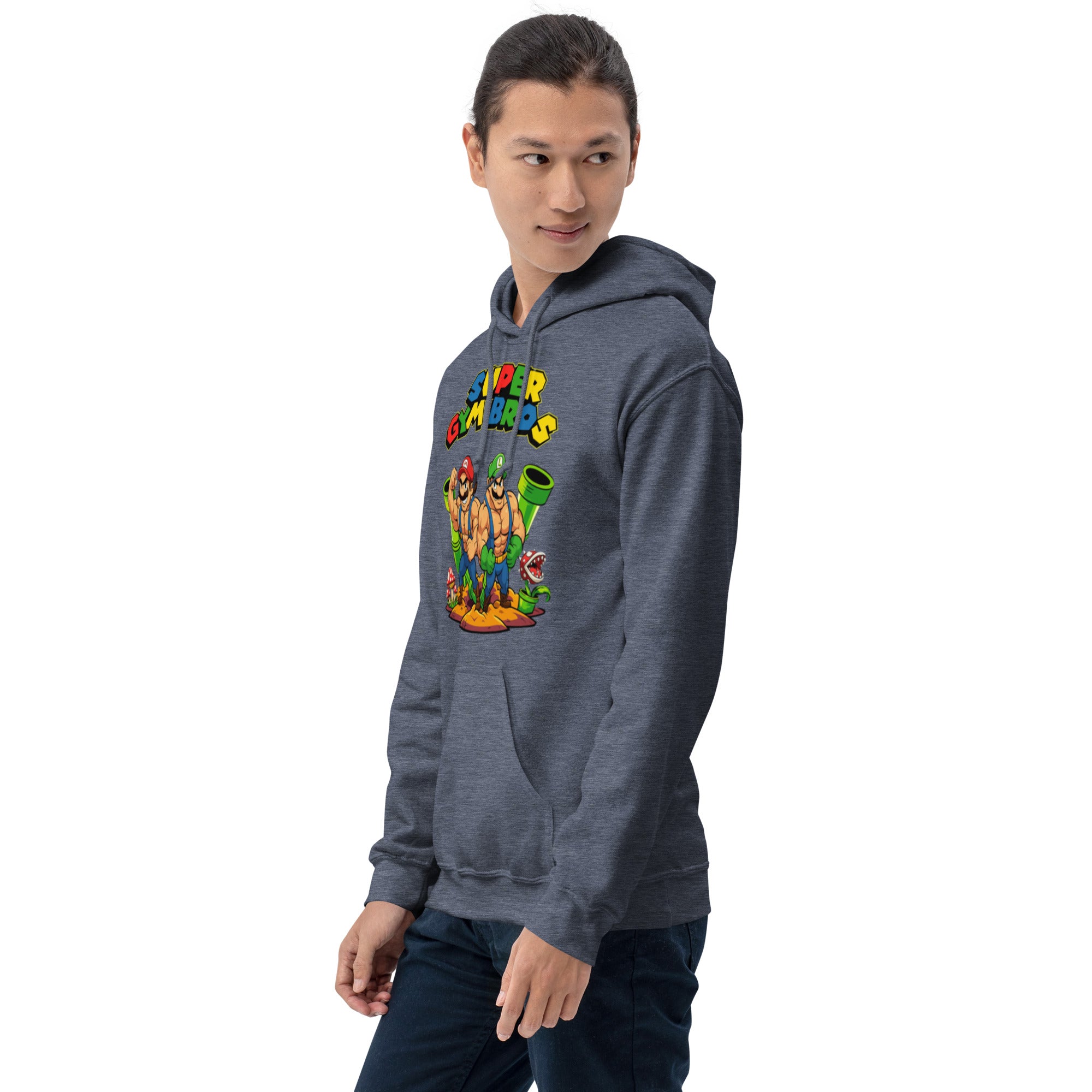 Felpa Stampata Unisex con Cappuccio – Morbida – Design Super Gym Bros-Biiply