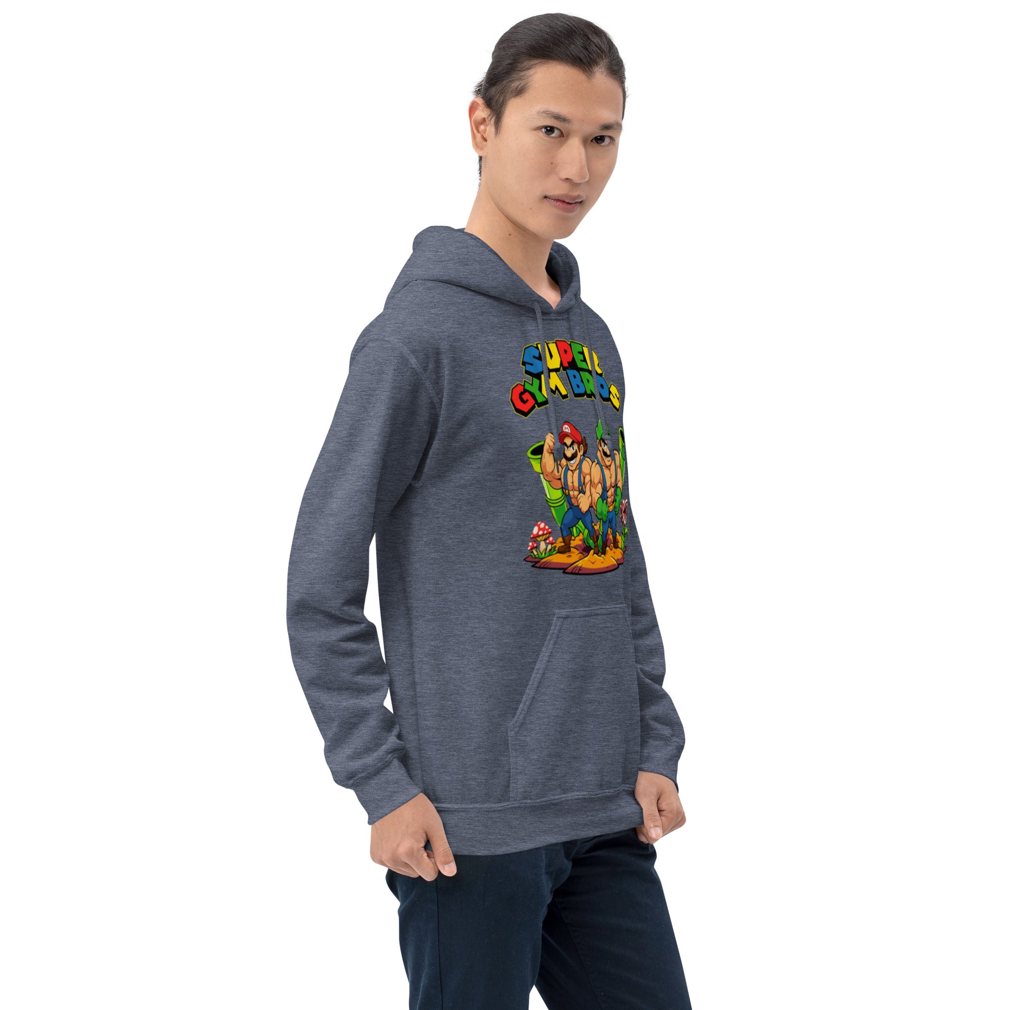 Felpa Stampata Unisex con Cappuccio – Morbida – Design Super Gym Bros-Biiply