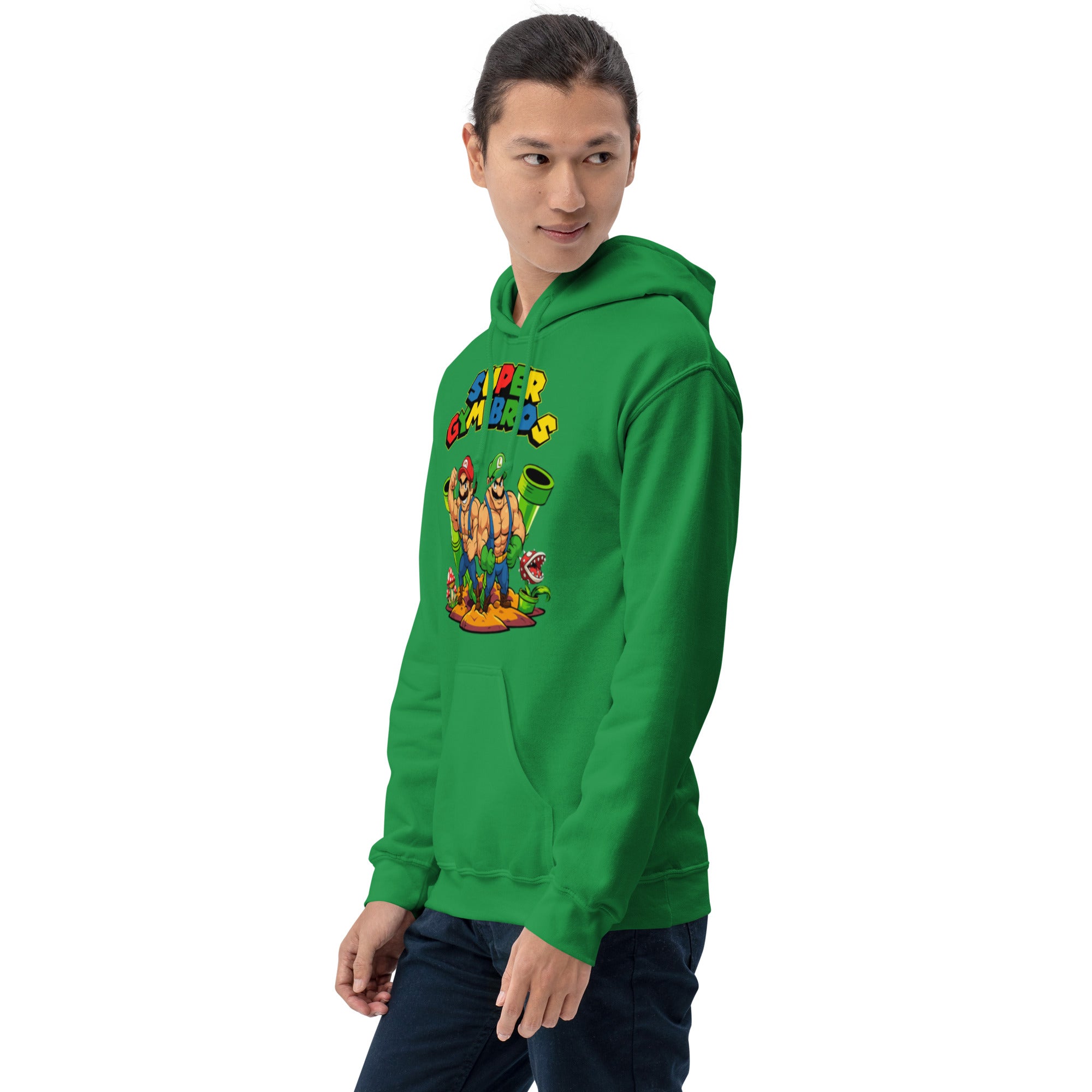 Felpa Stampata Unisex con Cappuccio – Morbida – Design Super Gym Bros-Biiply