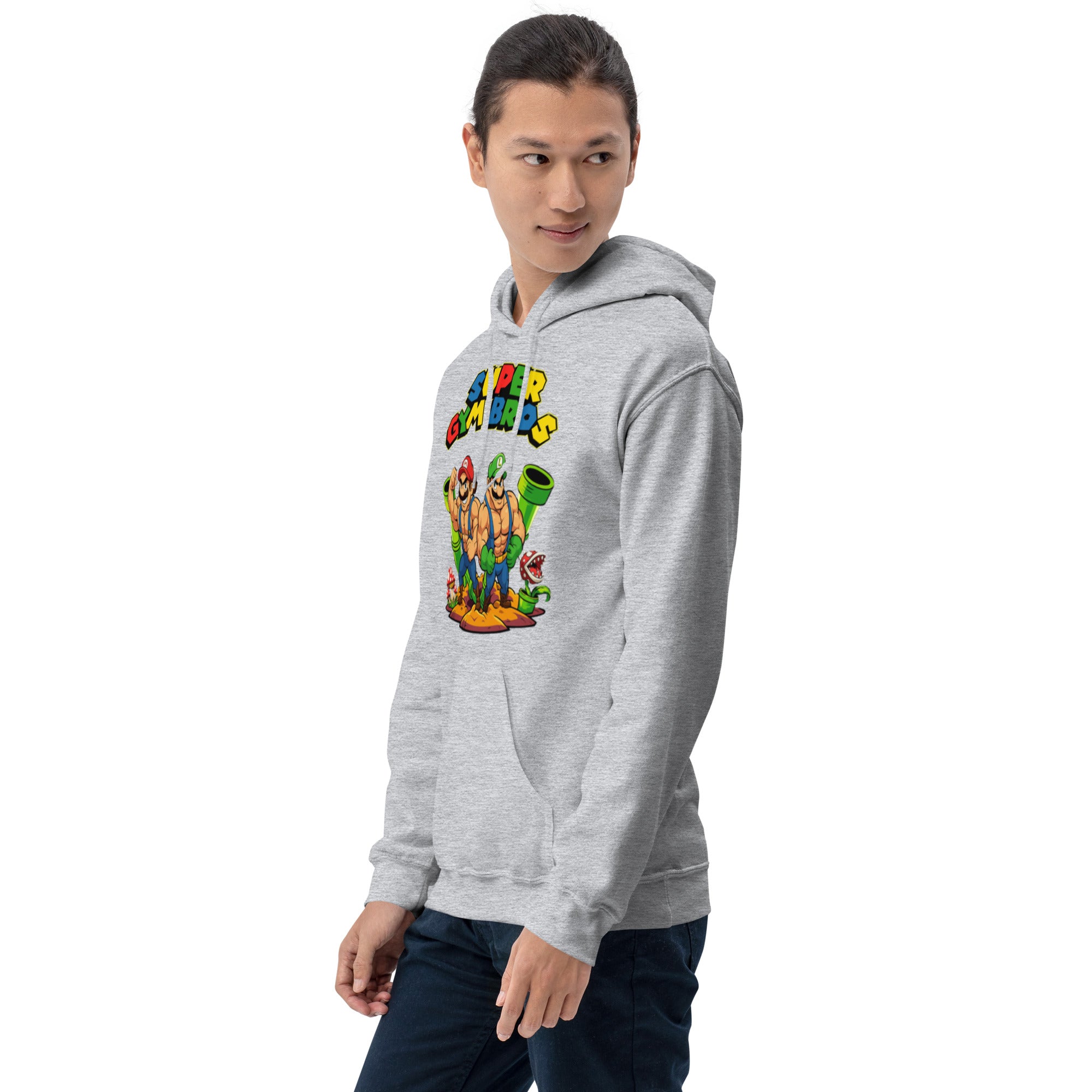 Felpa Stampata Unisex con Cappuccio – Morbida – Design Super Gym Bros-Biiply