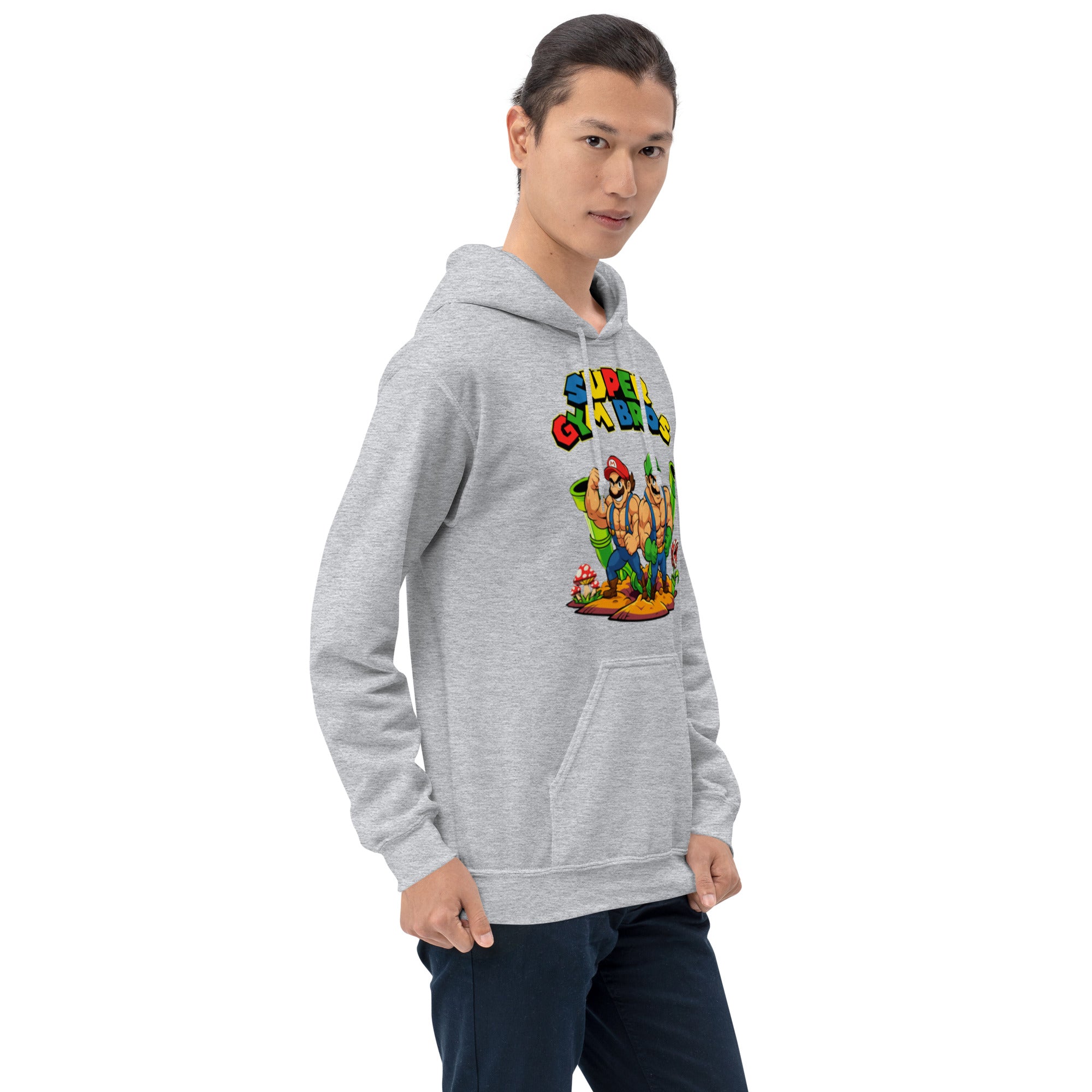 Felpa Stampata Unisex con Cappuccio – Morbida – Design Super Gym Bros-Biiply