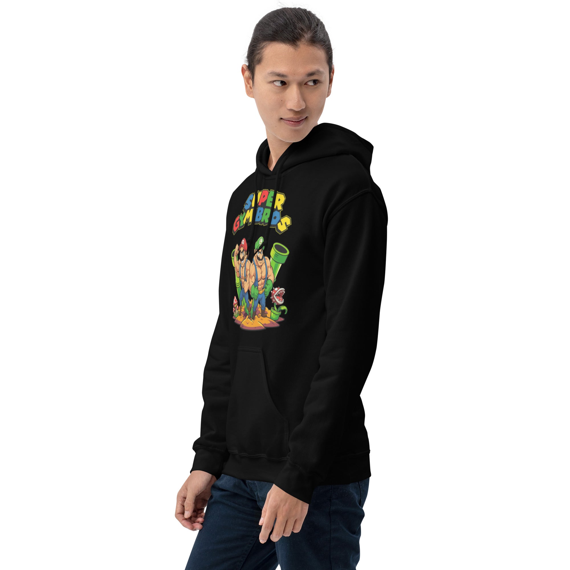 Felpa Stampata Unisex con Cappuccio – Morbida – Design Super Gym Bros-Biiply