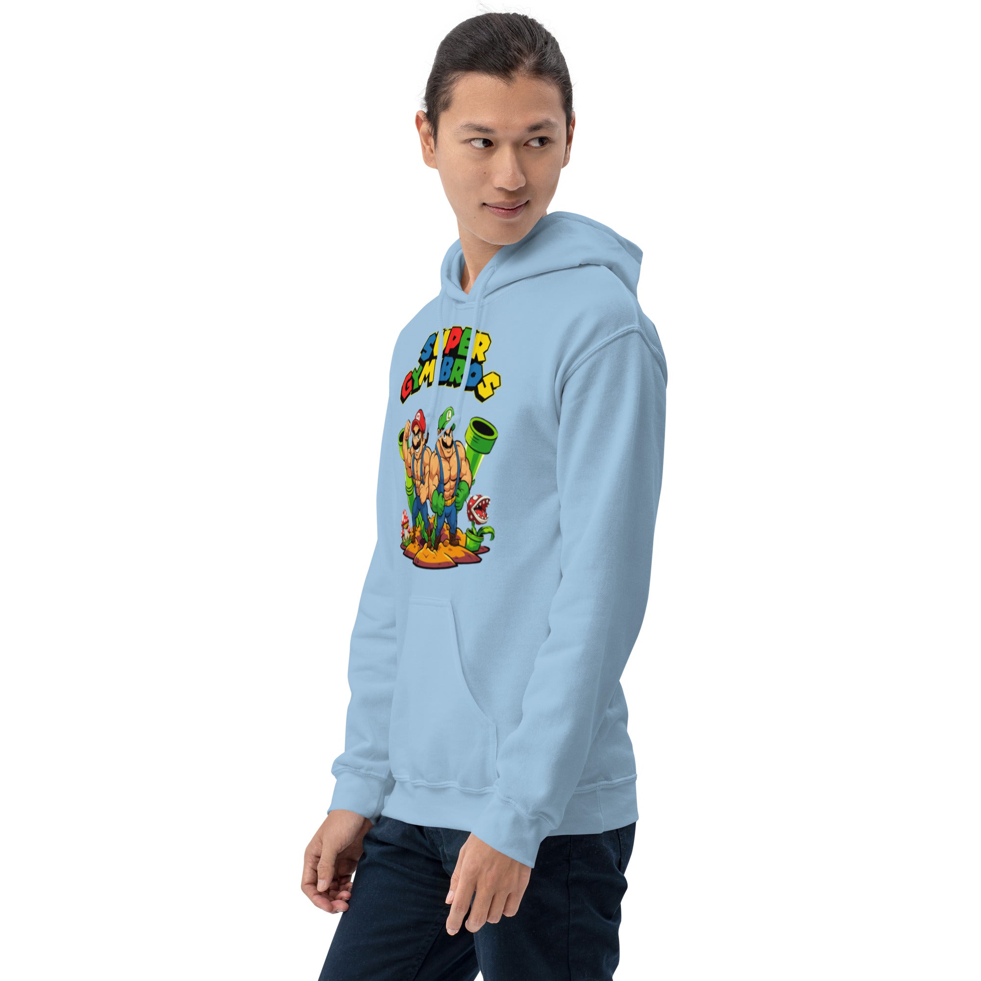 Felpa Stampata Unisex con Cappuccio – Morbida – Design Super Gym Bros-Biiply