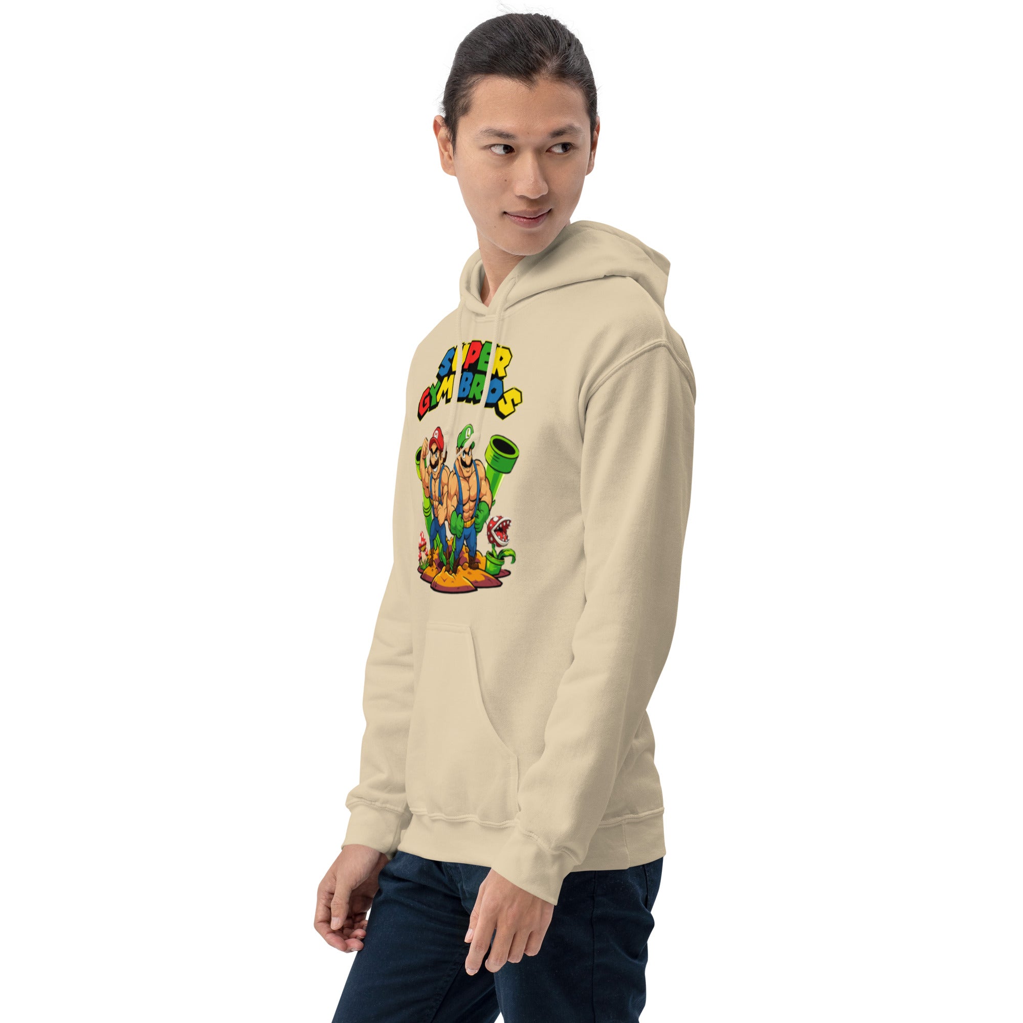 Felpa Stampata Unisex con Cappuccio – Morbida – Design Super Gym Bros-Biiply