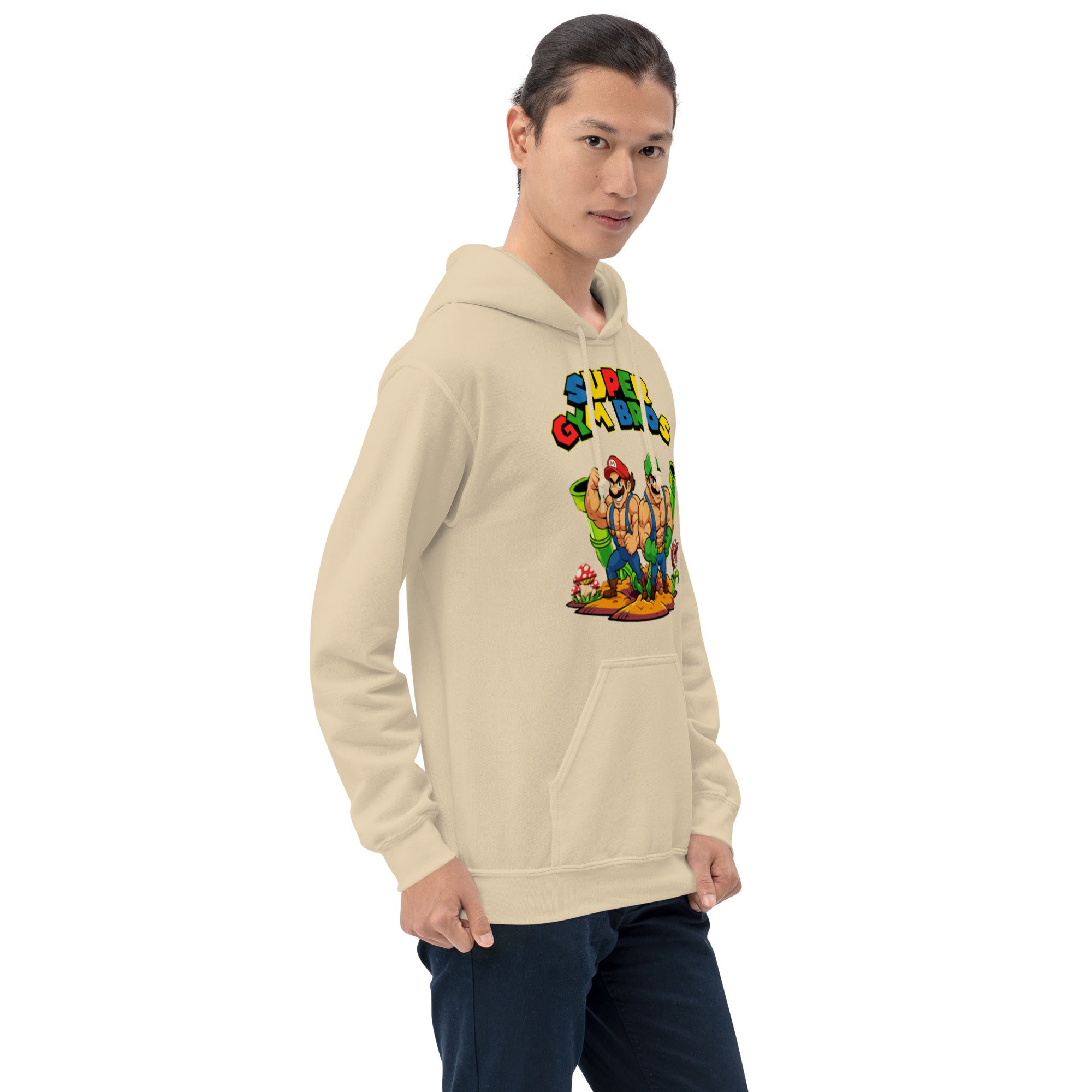 Felpa Stampata Unisex con Cappuccio – Morbida – Design Super Gym Bros-Biiply