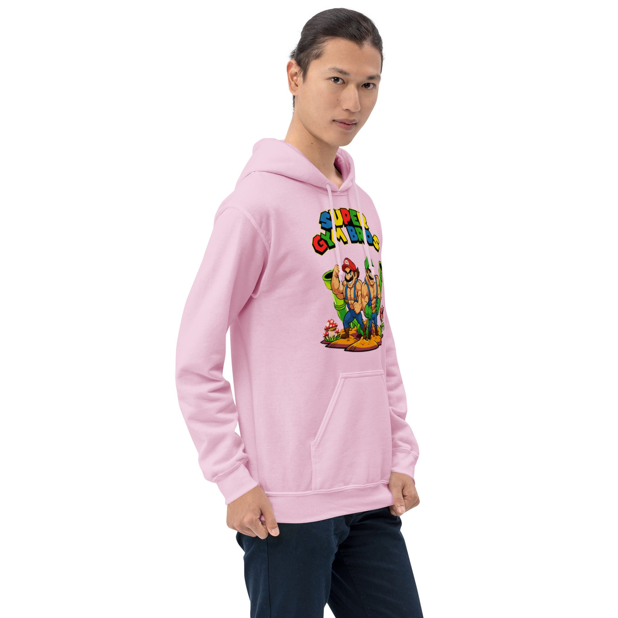 Felpa Stampata Unisex con Cappuccio – Morbida – Design Super Gym Bros-Biiply