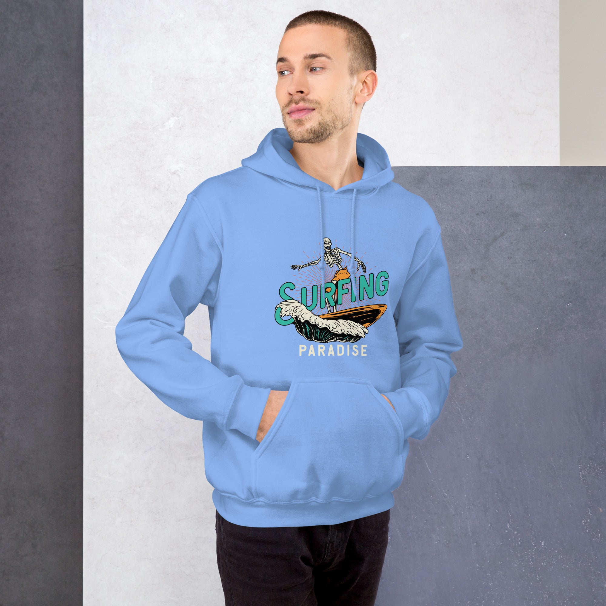 Felpa Stampata Unisex con Cappuccio – Morbida – Design Surfing Paradise-Biiply