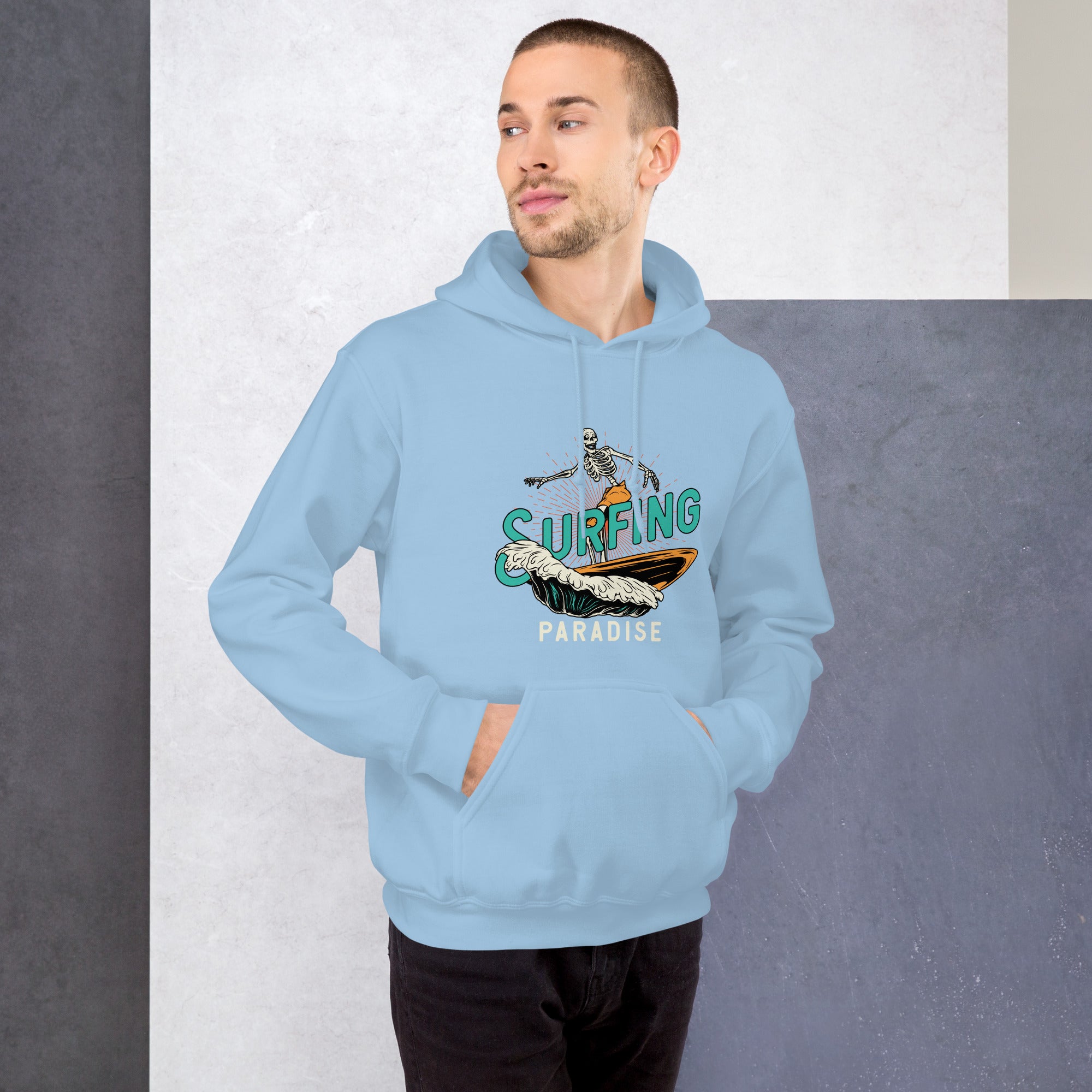 Felpa Stampata Unisex con Cappuccio – Morbida – Design Surfing Paradise-Biiply