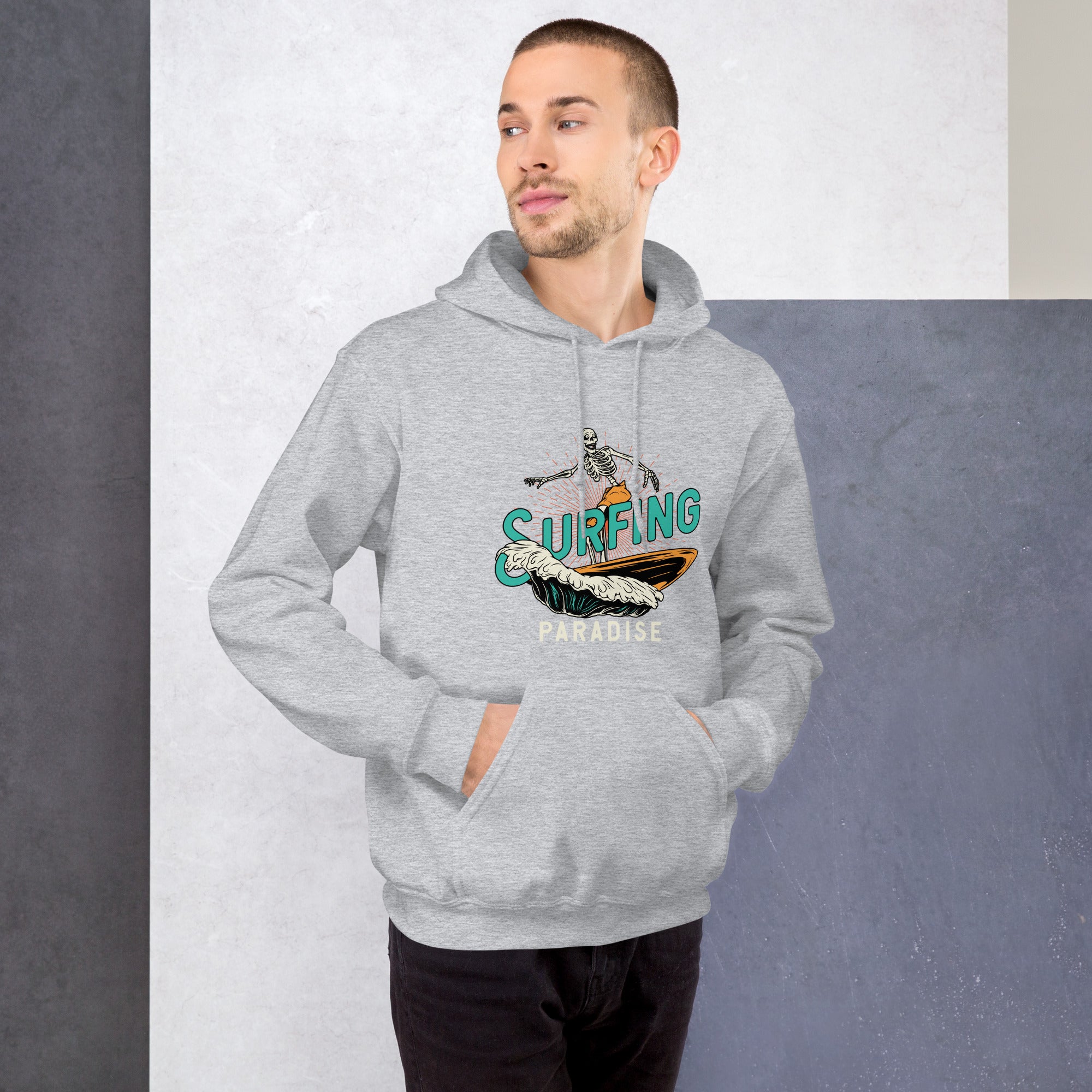 Felpa Stampata Unisex con Cappuccio – Morbida – Design Surfing Paradise-Biiply