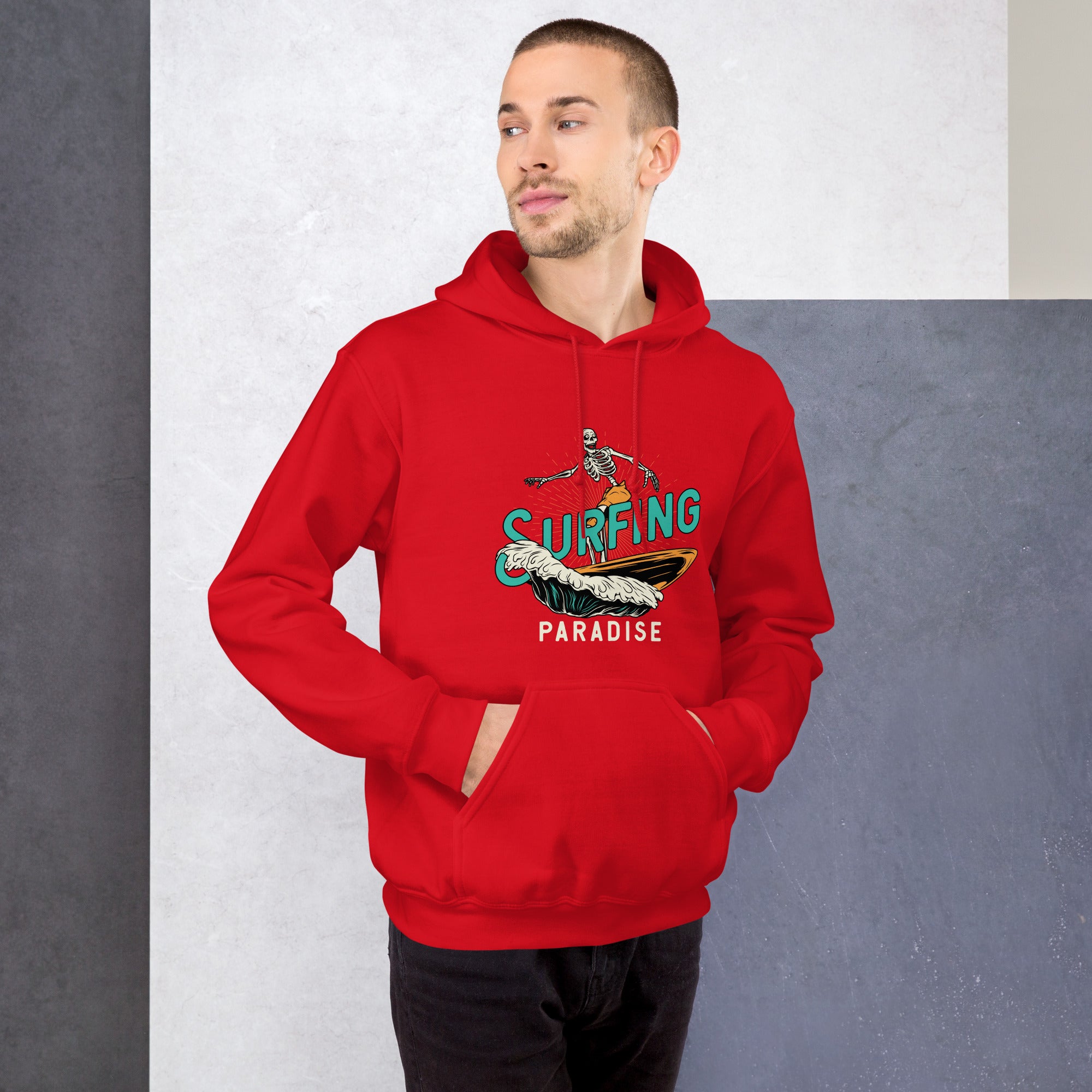 Felpa Stampata Unisex con Cappuccio – Morbida – Design Surfing Paradise-Biiply