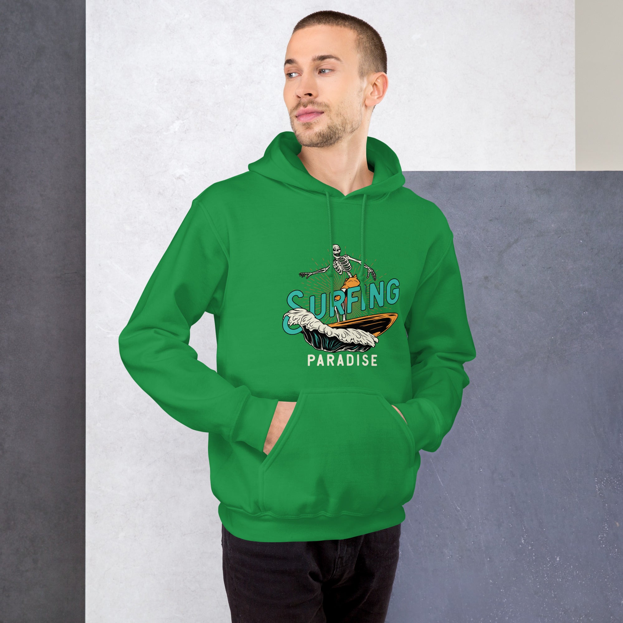 Felpa Stampata Unisex con Cappuccio – Morbida – Design Surfing Paradise-Biiply