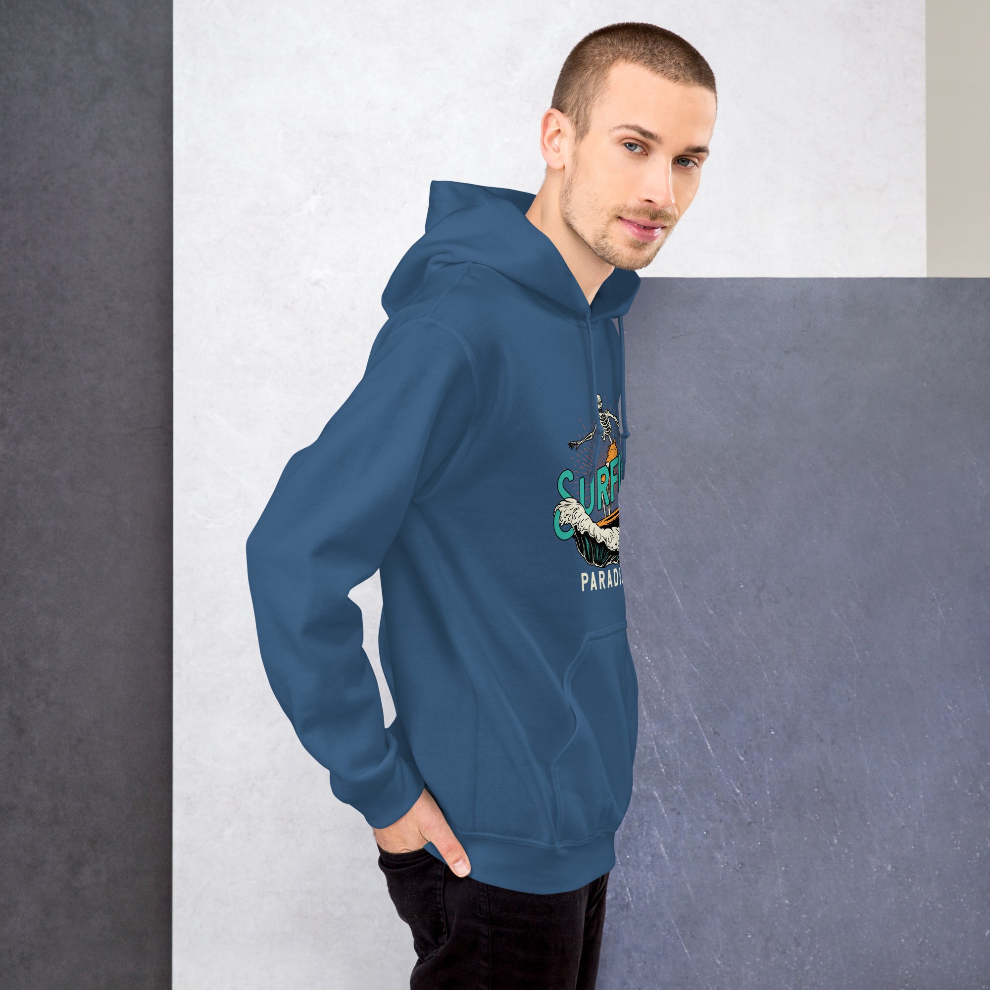Felpa Stampata Unisex con Cappuccio – Morbida – Design Surfing Paradise-Biiply