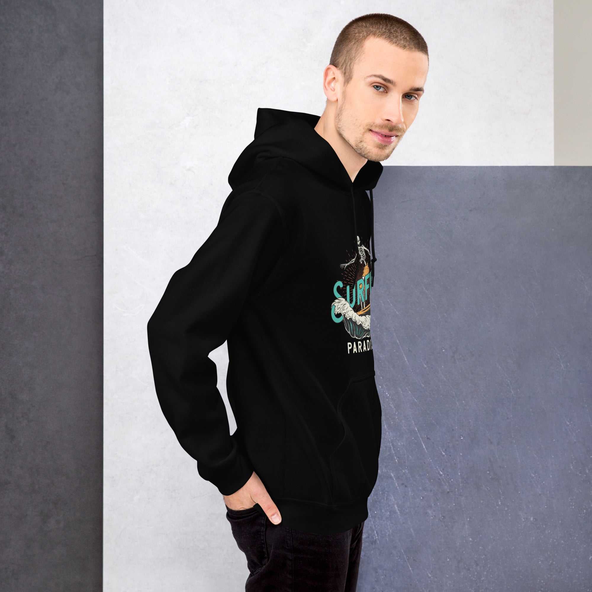 Felpa Stampata Unisex con Cappuccio – Morbida – Design Surfing Paradise-Biiply