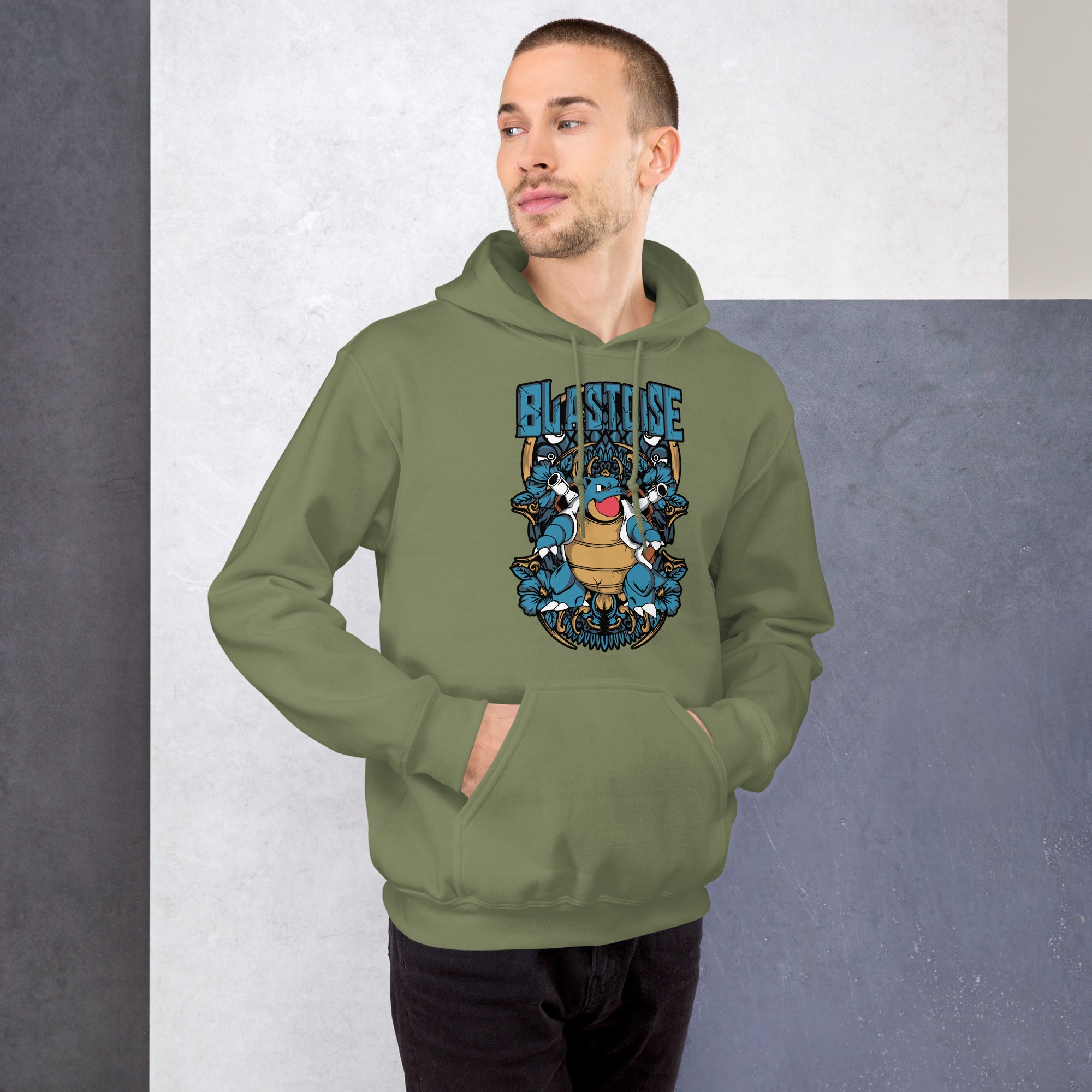 Felpa Stampata Unisex con Cappuccio – Morbida – Design Tartaruga Blastoise-Biiply