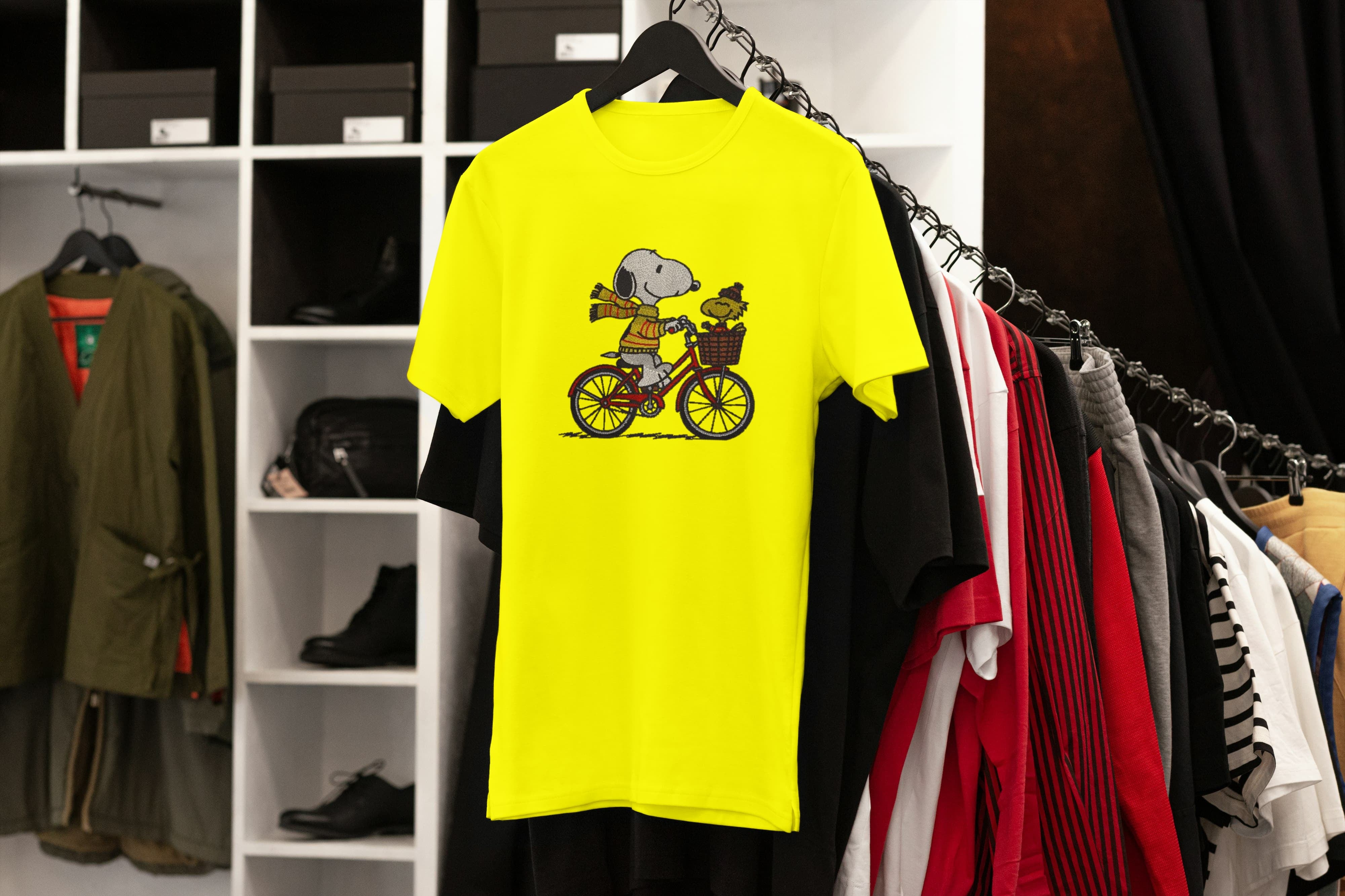 Unisex Embroidered T-Shirt 100% Cotton – Comfortable – Snoopy on Bike Design