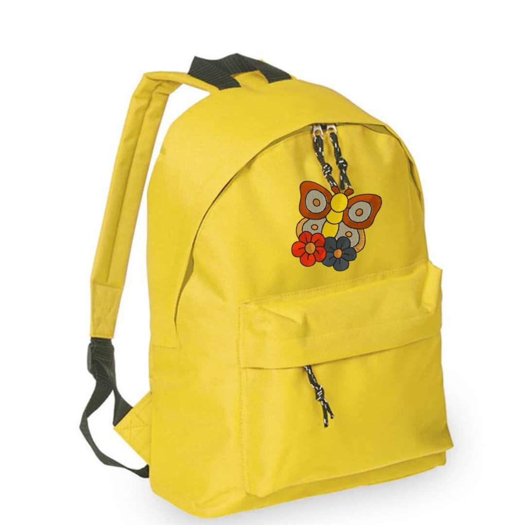 Zaino Bambino in Poliestere 600D 28x38x12 cm – Schienale Imbottito e Spallacci Regolabili - Design Ricamato Farfalla con Fiori