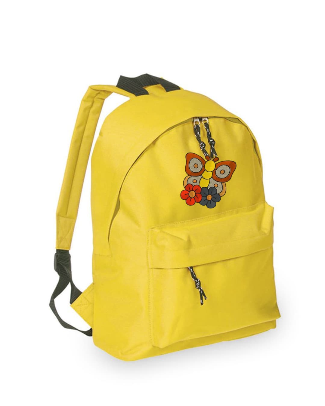 Mochila Infantil de Poliéster 600D 28x38x12 cm – Espalda Acolchada y Correas Ajustables – Diseño Bordado Mariposa con Flores