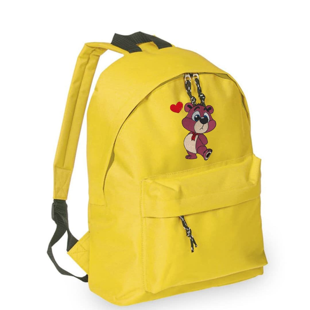 Zaino Bambino in Poliestere 600D 28x38x12 cm – Schienale Imbottito e Spallacci Regolabili - Design Ricamato Orsetto con Cuore