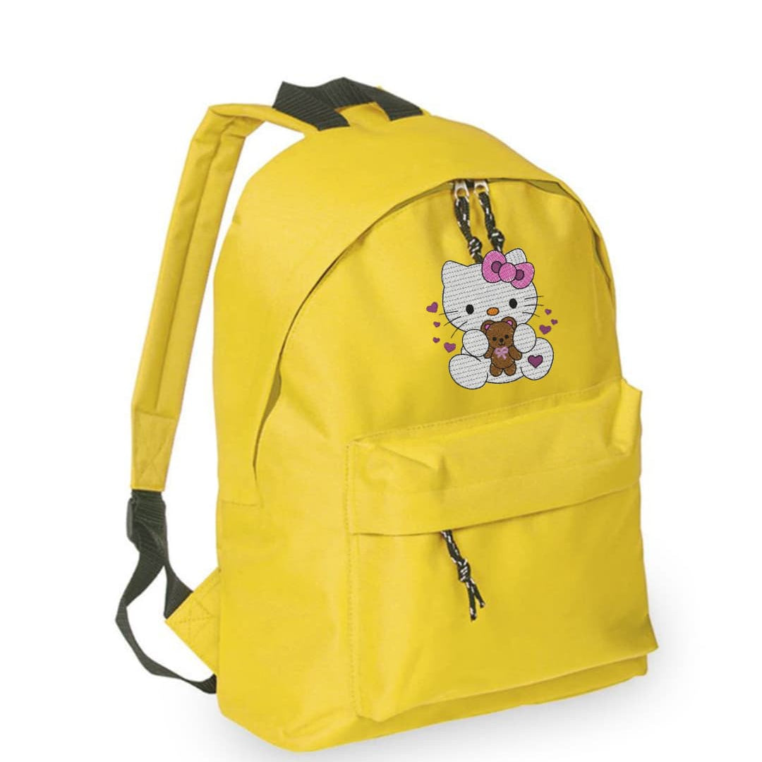 Zaino Bambino in Poliestere 600D 28x38x12 cm – Schienale Imbottito e Spallacci Regolabili - Design Ricamato Hello Kitty