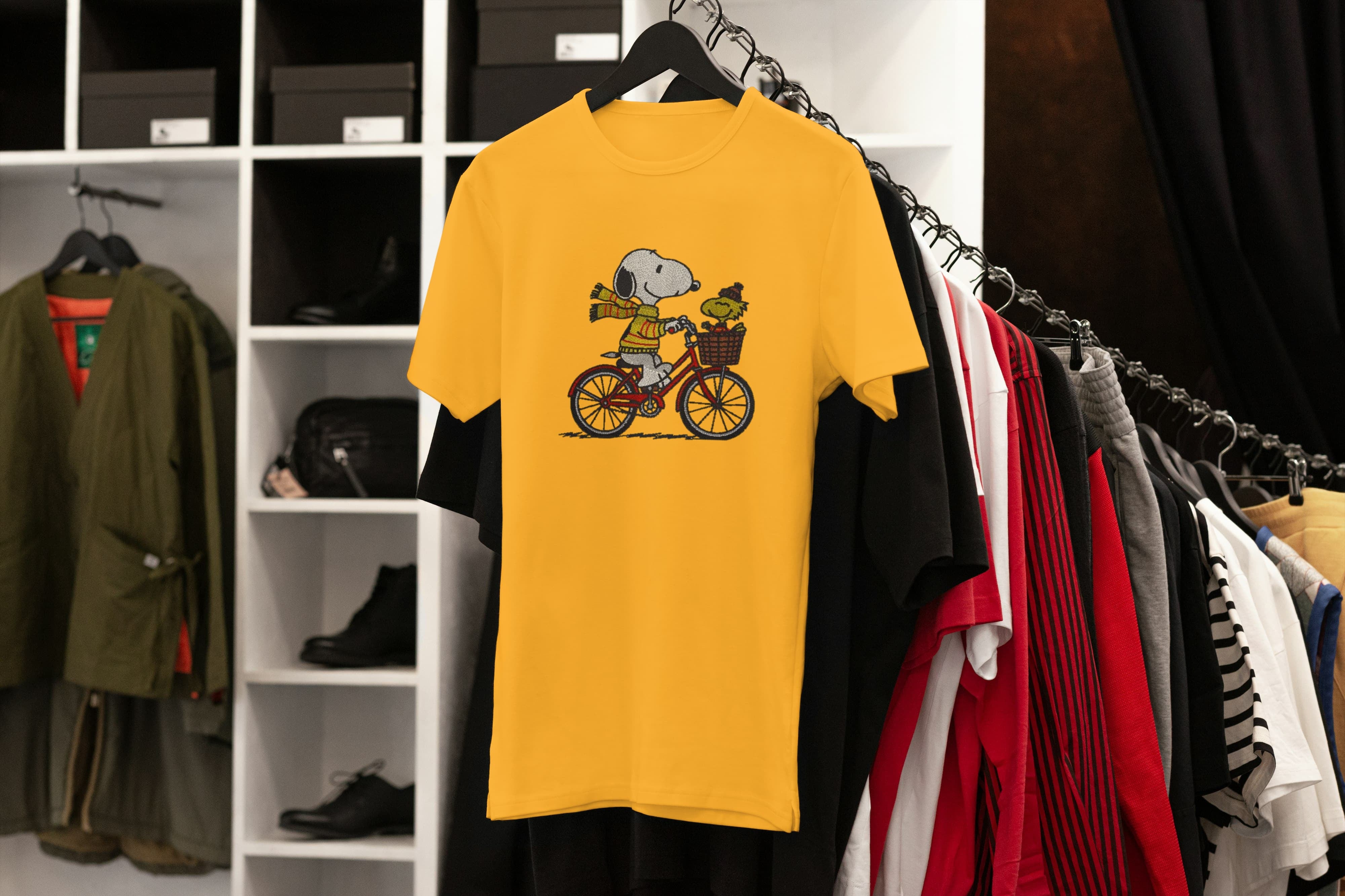 Unisex Embroidered T-Shirt 100% Cotton – Comfortable – Snoopy on Bike Design