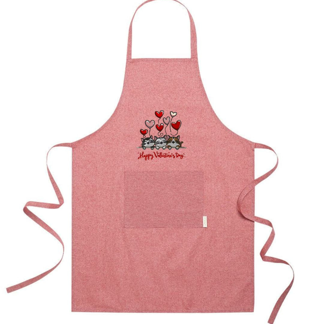 Grembiule in Cotone Riciclato – Sostenibile e Pratico – Cucina e Lavoro – Design Ricamato Gatti Happy Valentines Day-Biiply