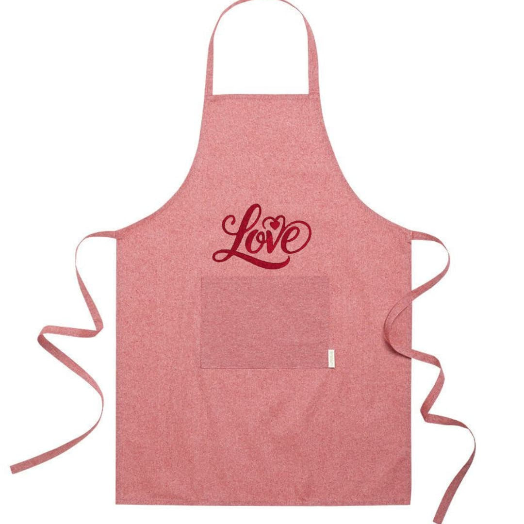 Grembiule in Cotone Riciclato – Sostenibile e Pratico – Cucina e Lavoro – Design Ricamato Scritta Love-Biiply