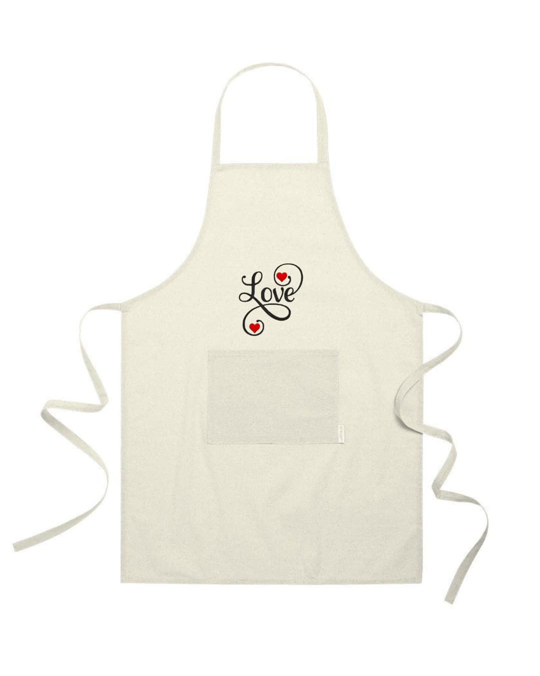 Grembiule in Cotone Riciclato – Sostenibile e Pratico – Cucina e Lavoro – Design Ricamato Scritta Love con Cuori-Biiply