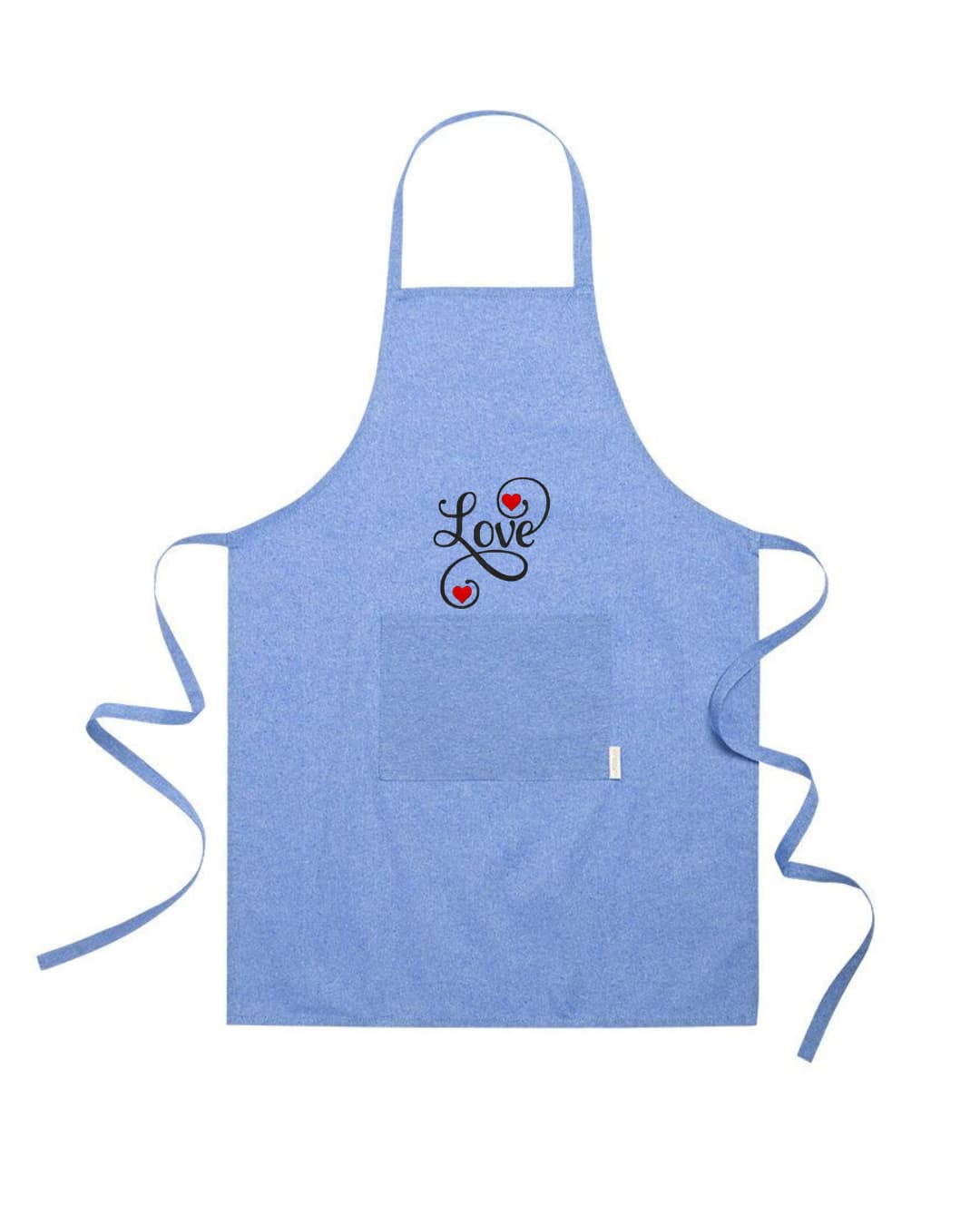 Grembiule in Cotone Riciclato – Sostenibile e Pratico – Cucina e Lavoro – Design Ricamato Scritta Love con Cuori-Biiply