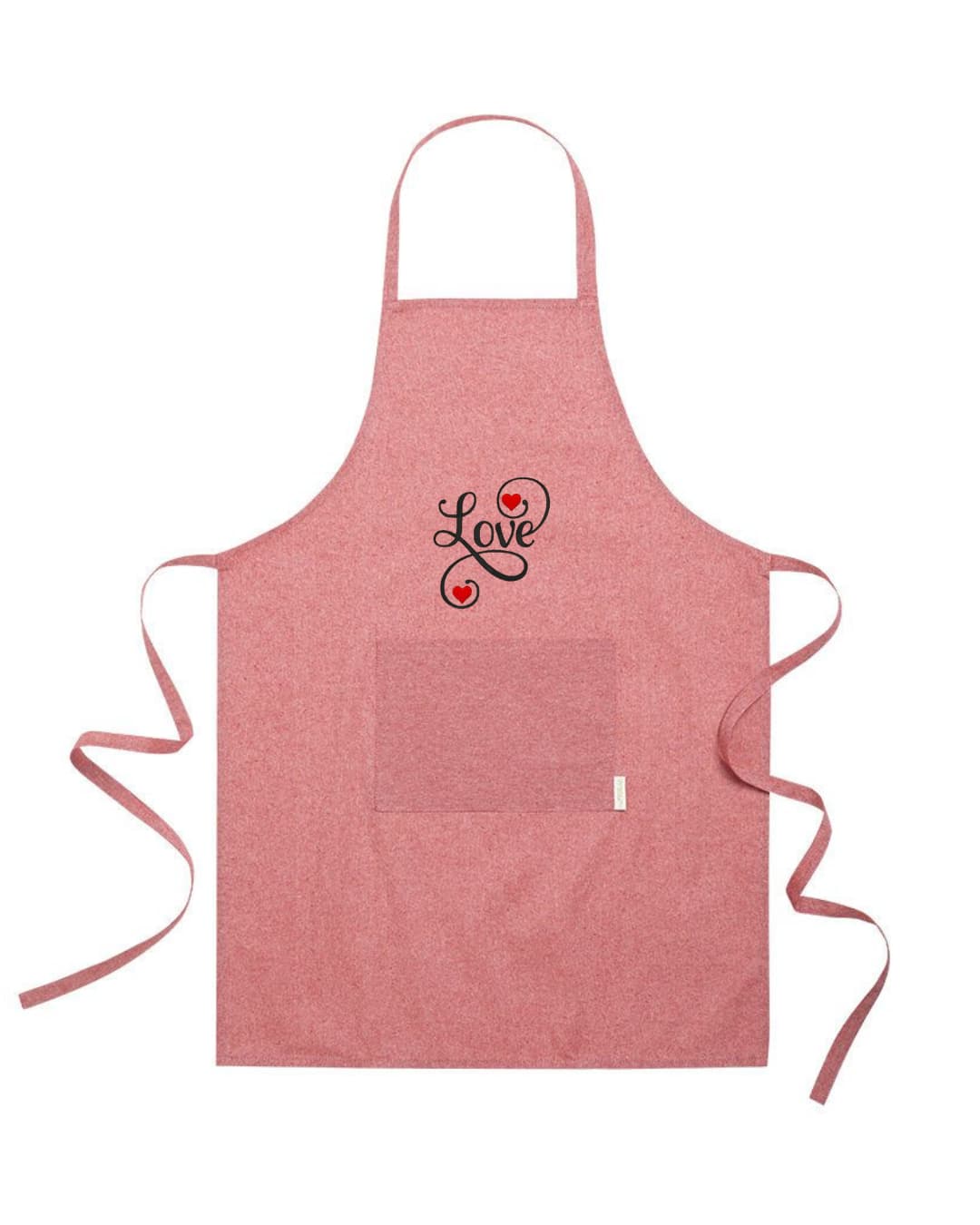 Grembiule in Cotone Riciclato – Sostenibile e Pratico – Cucina e Lavoro – Design Ricamato Scritta Love con Cuori-Biiply