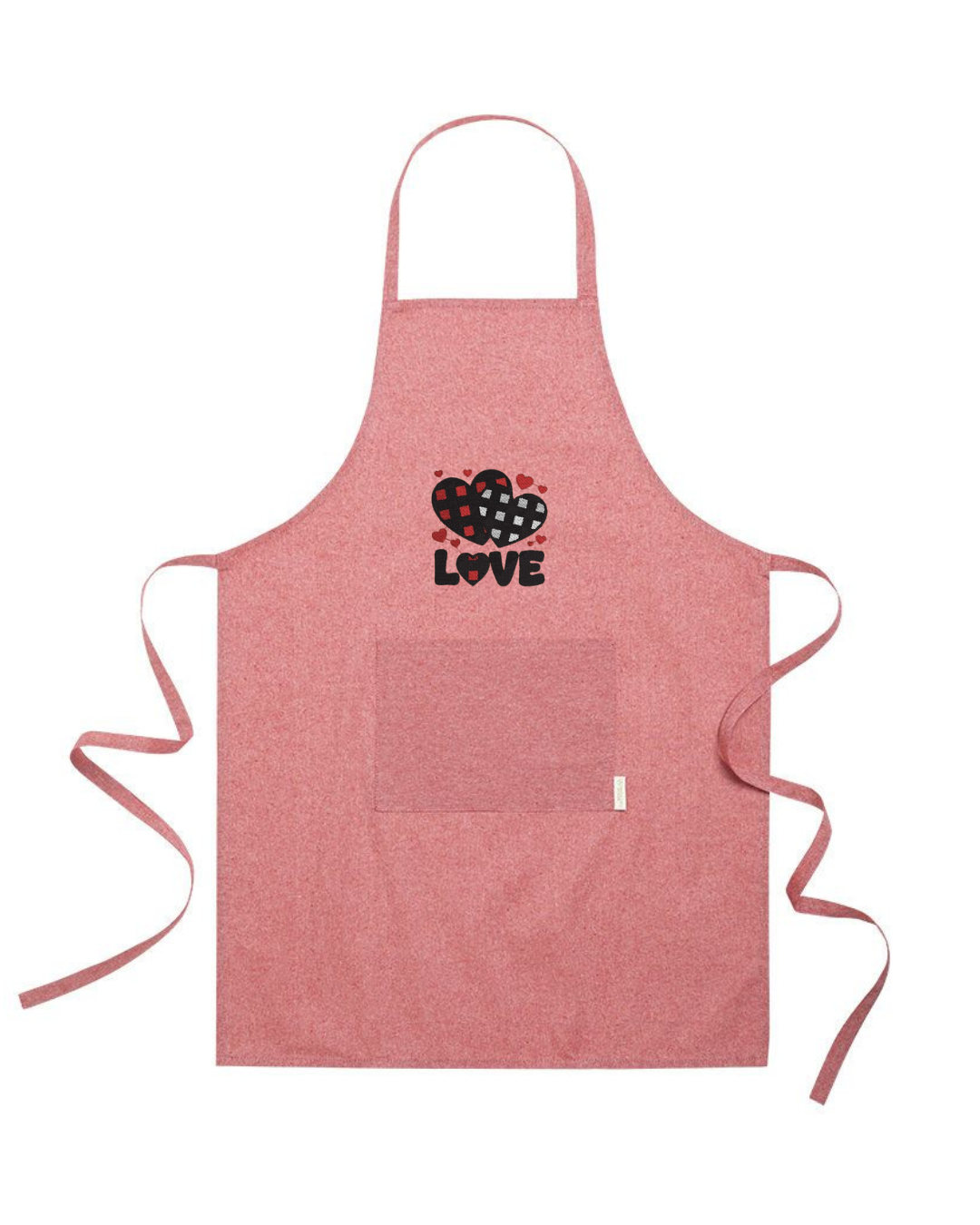 Grembiule in Cotone Riciclato – Sostenibile e Pratico – Cucina e Lavoro – Design Ricamato Scritta Love con Cuori a scacchi-Biiply