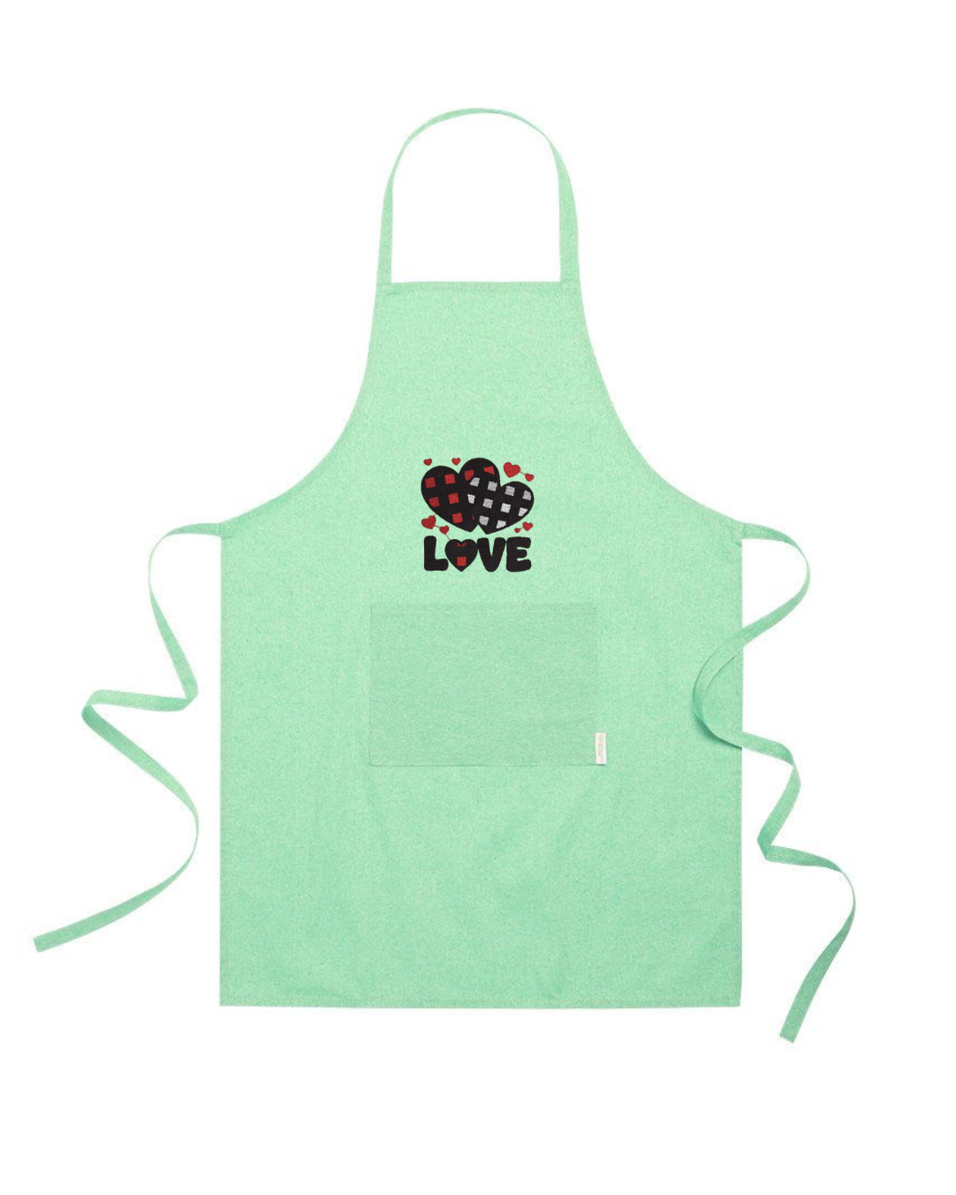 Grembiule in Cotone Riciclato – Sostenibile e Pratico – Cucina e Lavoro – Design Ricamato Scritta Love con Cuori a scacchi-Biiply