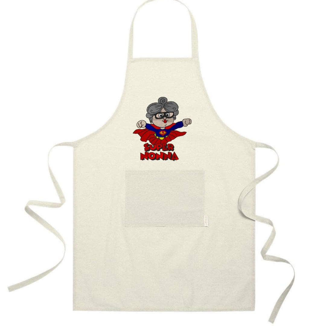 Grembiule in Cotone Riciclato – Sostenibile e Pratico – Cucina e Lavoro – Design Ricamato Super Nonna-Biiply
