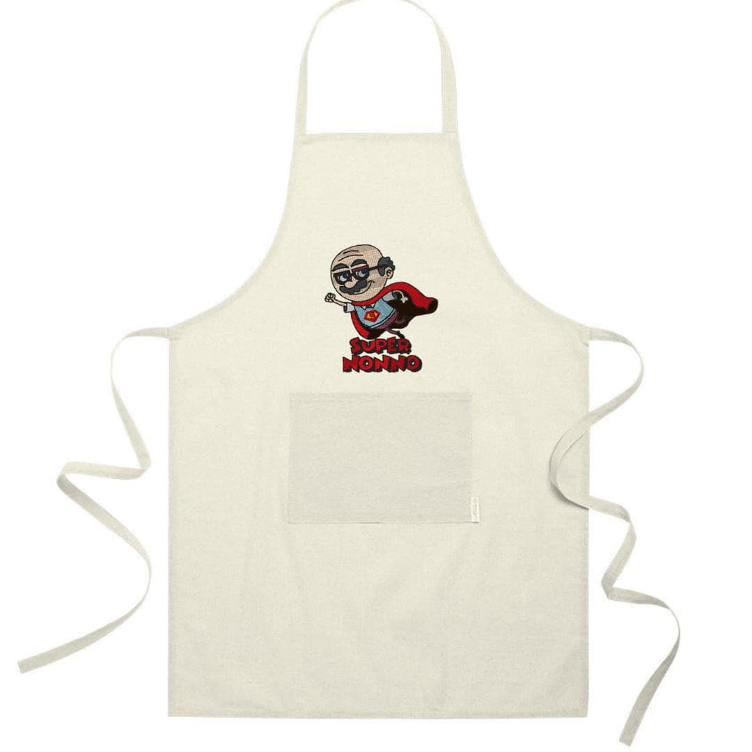 Grembiule in Cotone Riciclato – Sostenibile e Pratico – Cucina e Lavoro – Design Ricamato Super Nonno-Biiply