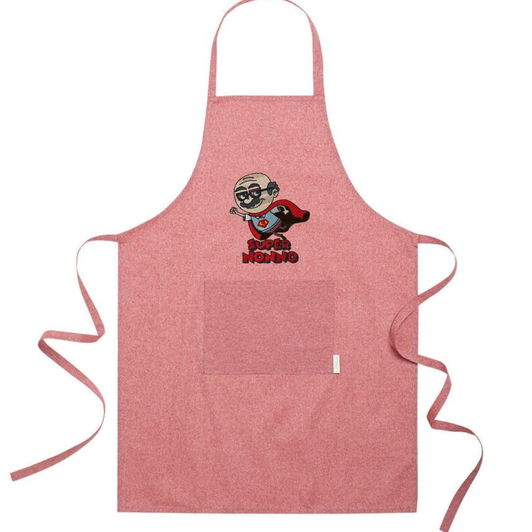 Grembiule in Cotone Riciclato – Sostenibile e Pratico – Cucina e Lavoro – Design Ricamato Super Nonno-Biiply