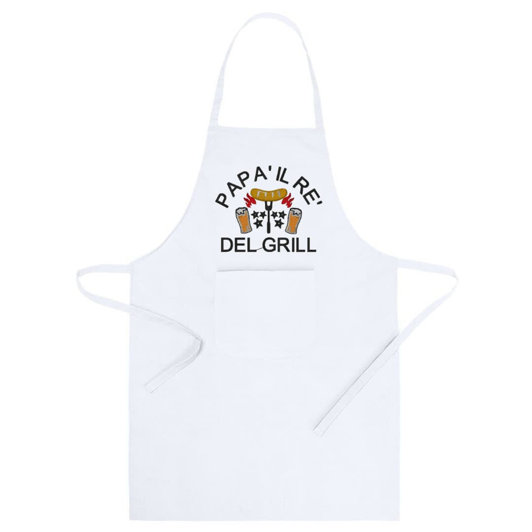 Grembiule in Cotone Riciclato o Poliestere e Cotone – Sostenibile e Pratico – Cucina e Lavoro – Design Ricamato Con scritta Papà il re del grill-Biiply
