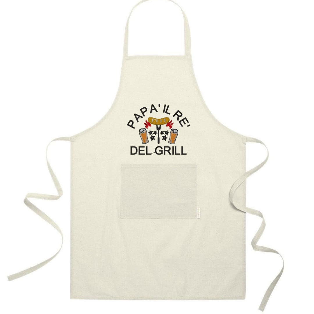 Grembiule in Cotone Riciclato o Poliestere e Cotone – Sostenibile e Pratico – Cucina e Lavoro – Design Ricamato Con scritta Papà il re del grill-Biiply