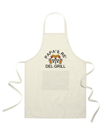 Delantal de Algodón Reciclado o Poliéster y Algodón – Sostenible y Práctico – Cocina y Trabajo – Diseño Bordado Con la frase Papá, el rey de la parrilla