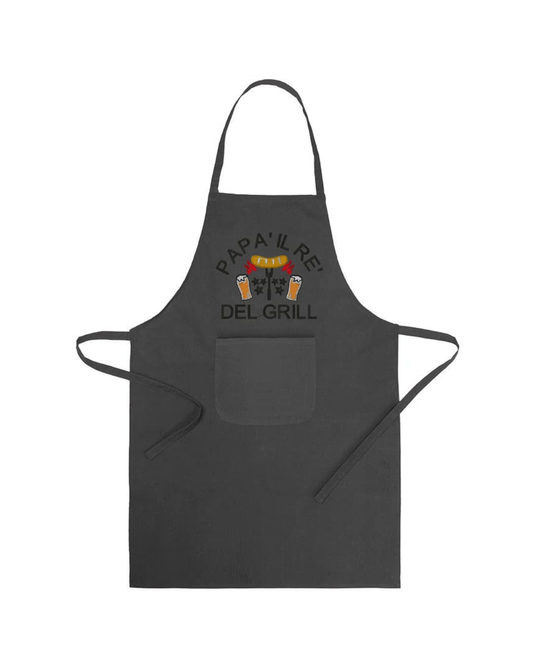Grembiule in Cotone Riciclato o Poliestere e Cotone – Sostenibile e Pratico – Cucina e Lavoro – Design Ricamato Con scritta Papà il re del grill-Biiply