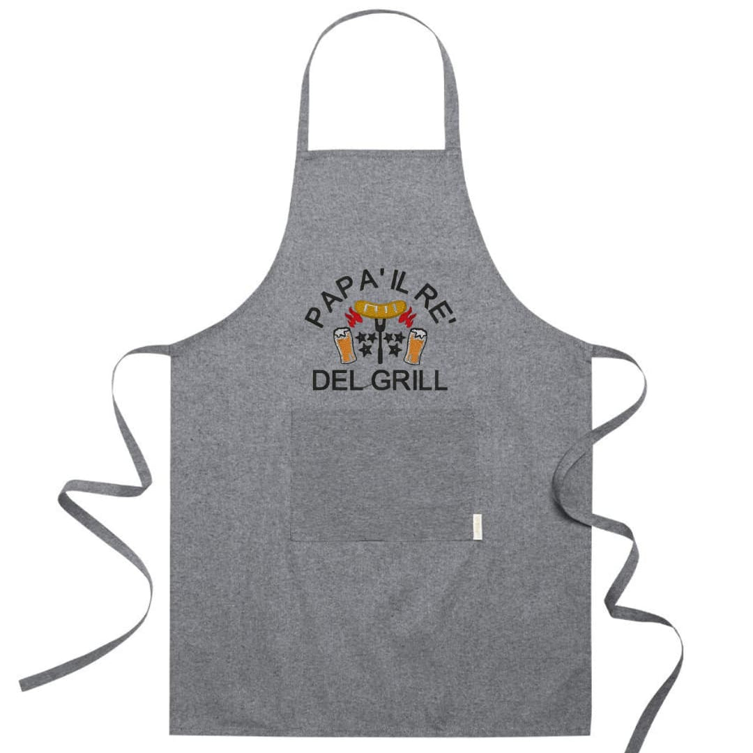 Grembiule in Cotone Riciclato o Poliestere e Cotone – Sostenibile e Pratico – Cucina e Lavoro – Design Ricamato Con scritta Papà il re del grill-Biiply