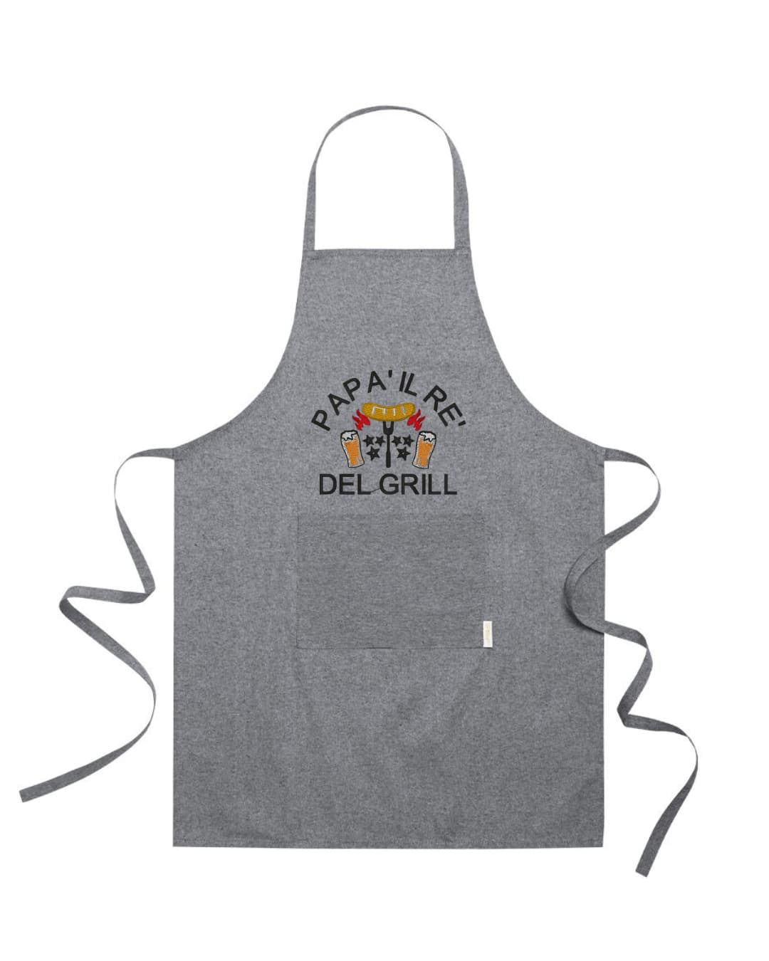 Grembiule in Cotone Riciclato o Poliestere e Cotone – Sostenibile e Pratico – Cucina e Lavoro – Design Ricamato Con scritta Papà il re del grill-Biiply