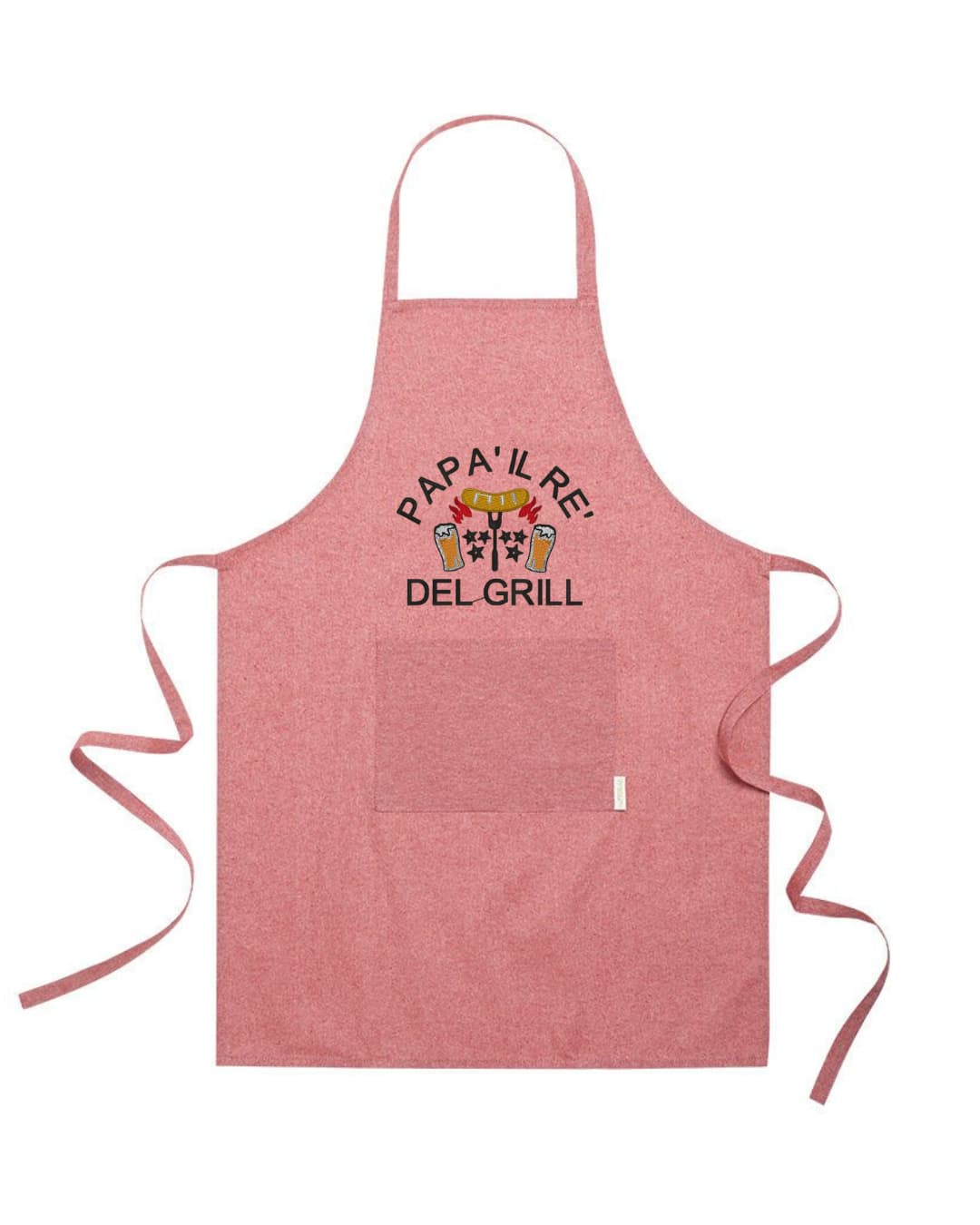 Grembiule in Cotone Riciclato o Poliestere e Cotone – Sostenibile e Pratico – Cucina e Lavoro – Design Ricamato Con scritta Papà il re del grill-Biiply