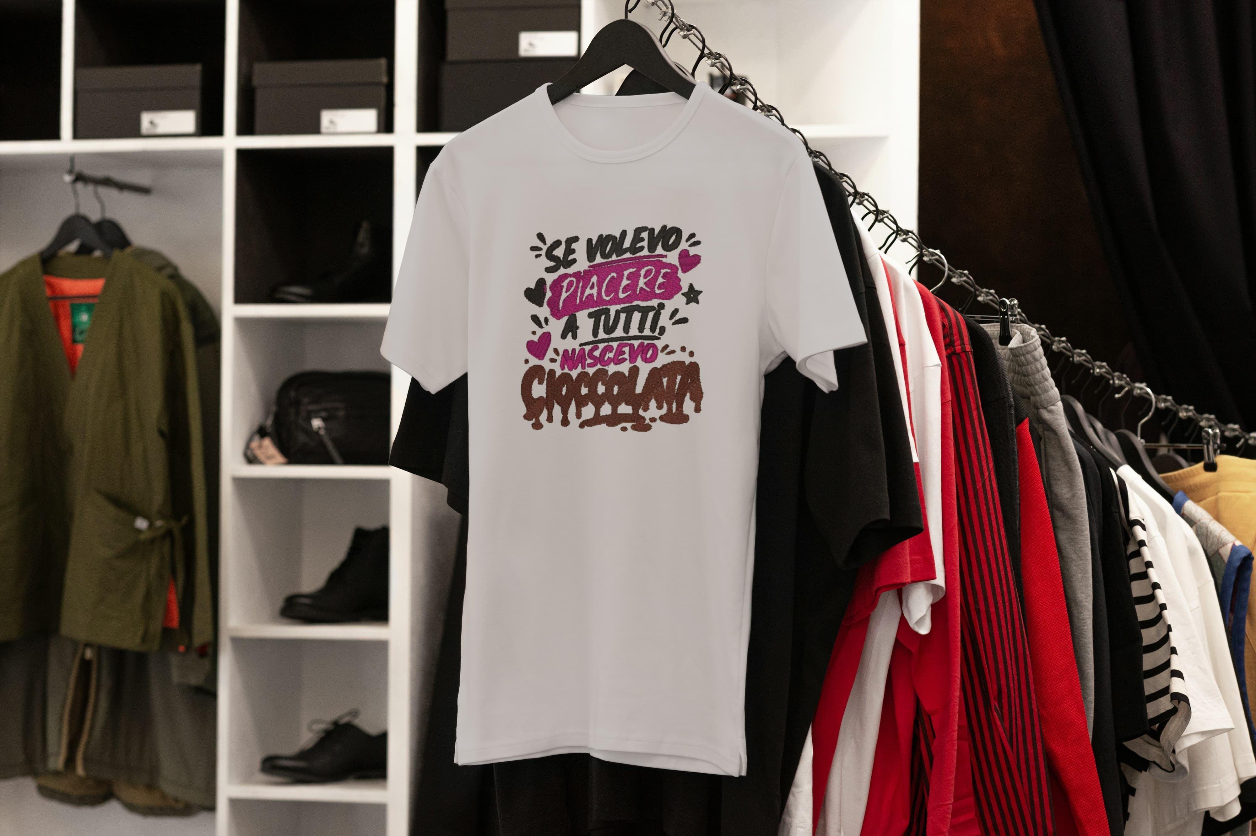 T-Shirt Unisex Ricamata 100% Cotone – Confortevole – Design Se Volevo Piacere a Tutti Nascevo Cioccolata