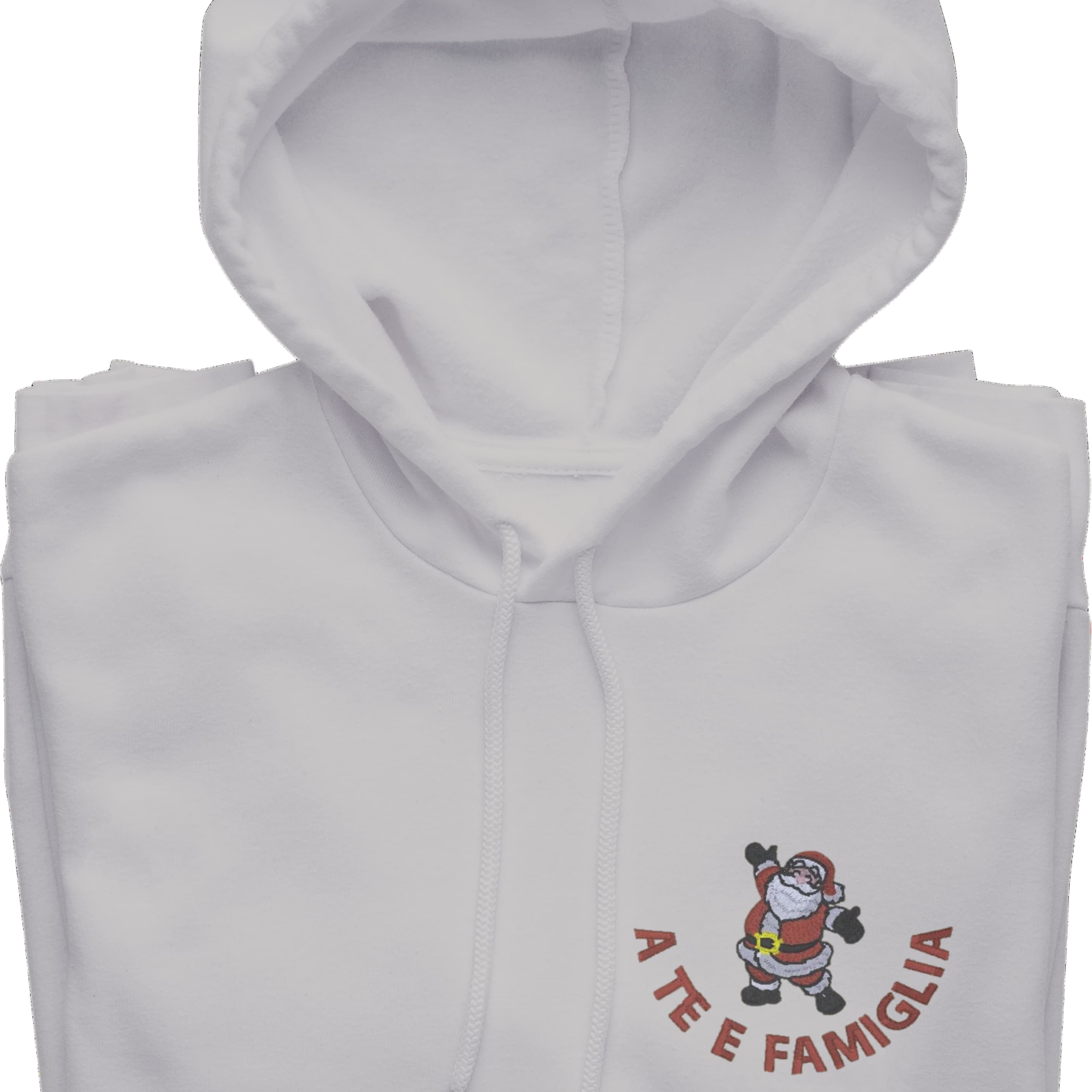 Felpa Ricamata Unisex – Morbida con Cappuccio e Tasca Frontale – Stile Streetwear – Happy Babbo Natale A te e famiglia