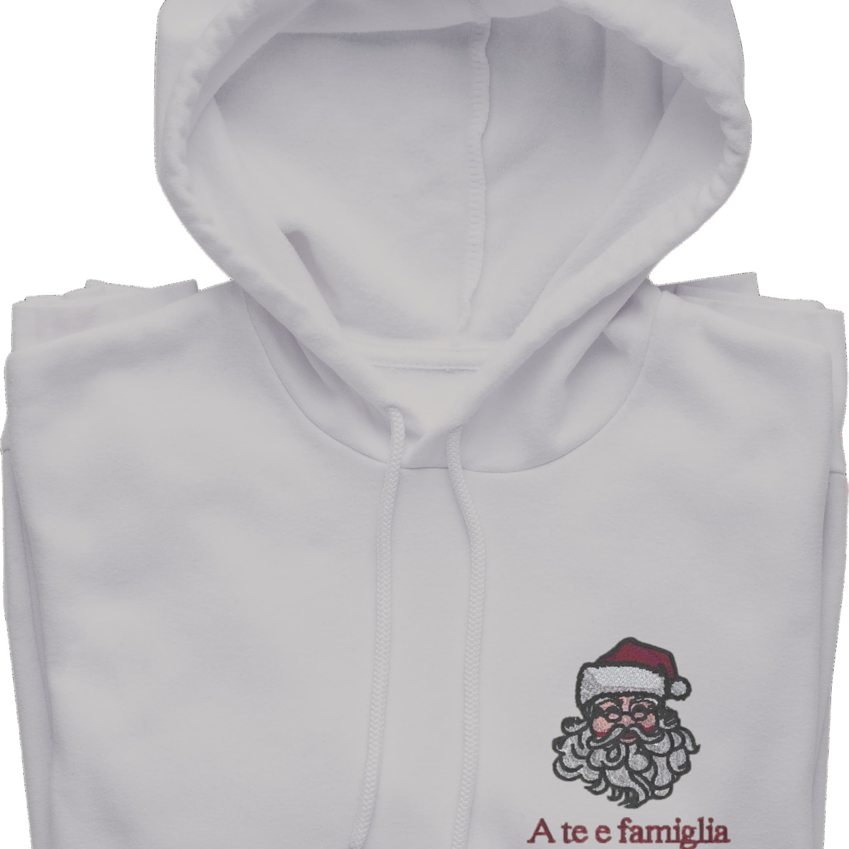 Felpa Ricamata Unisex – Morbida con Cappuccio e Tasca Frontale – Babbo Natale A te e famiglia