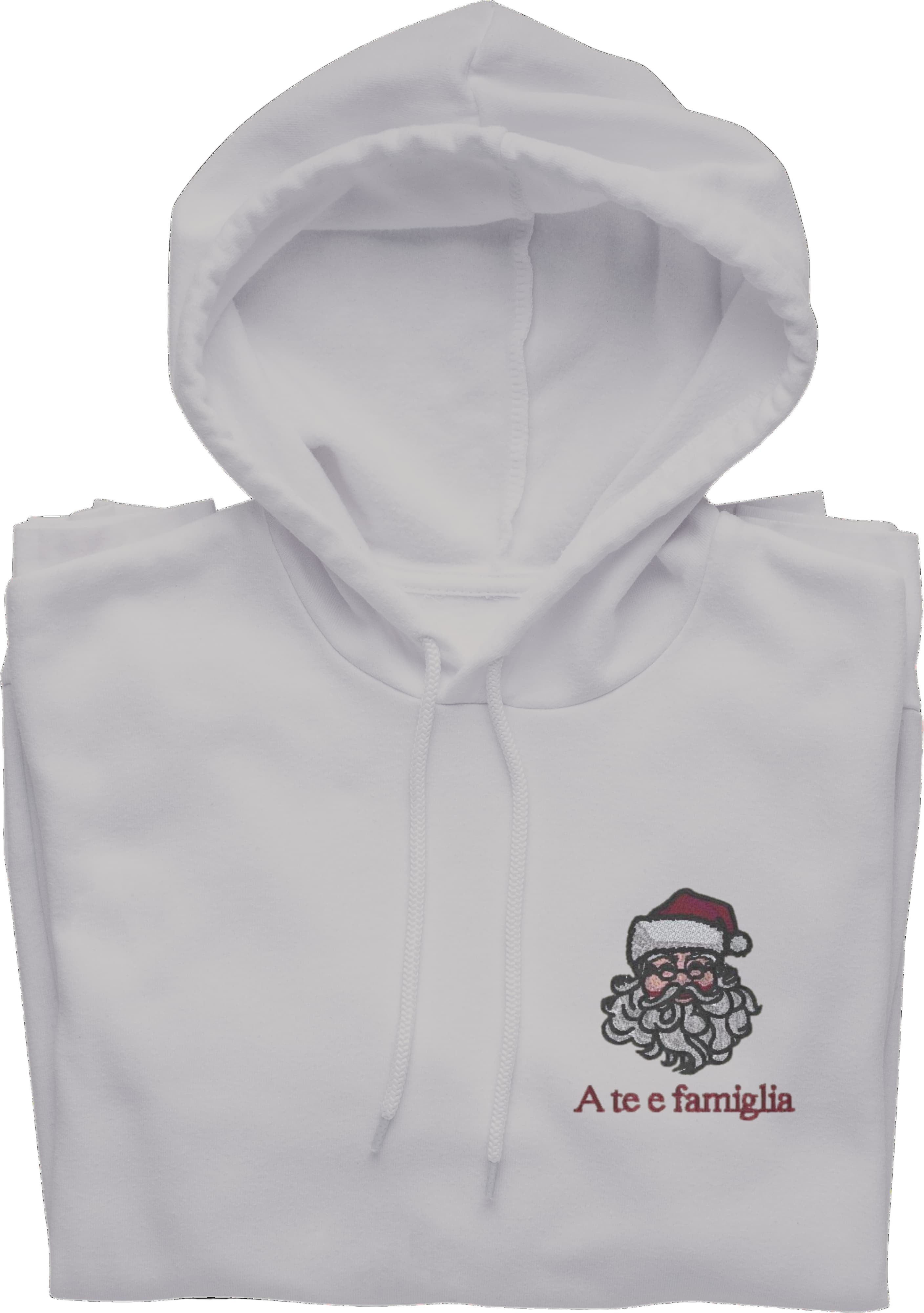 Felpa Ricamata Unisex – Morbida con Cappuccio e Tasca Frontale – Babbo Natale A te e famiglia