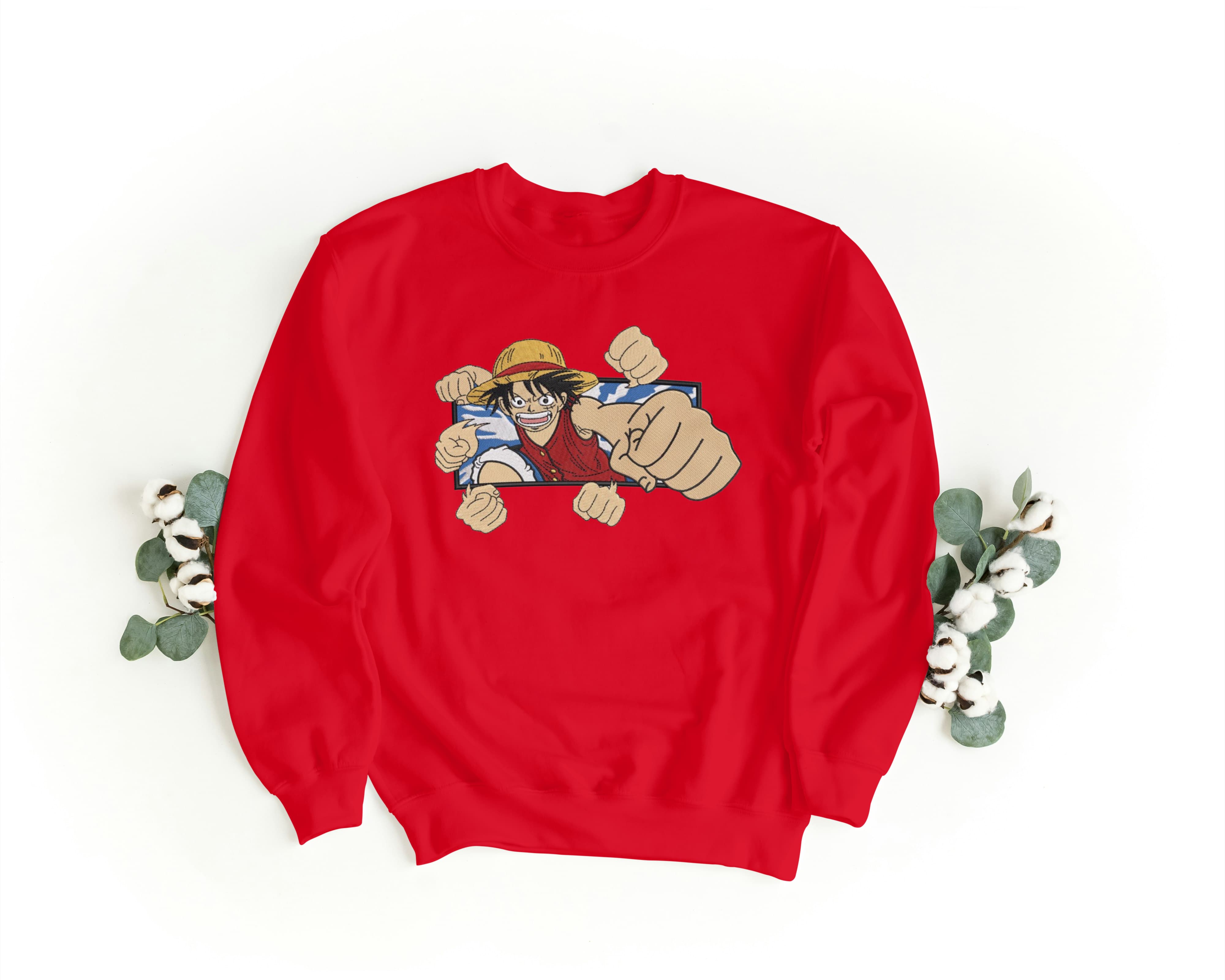 Foto di - Felpa Ricamata Unisex – Morbida – Stile Streetwear – Luffy-Ricamati-Biiply